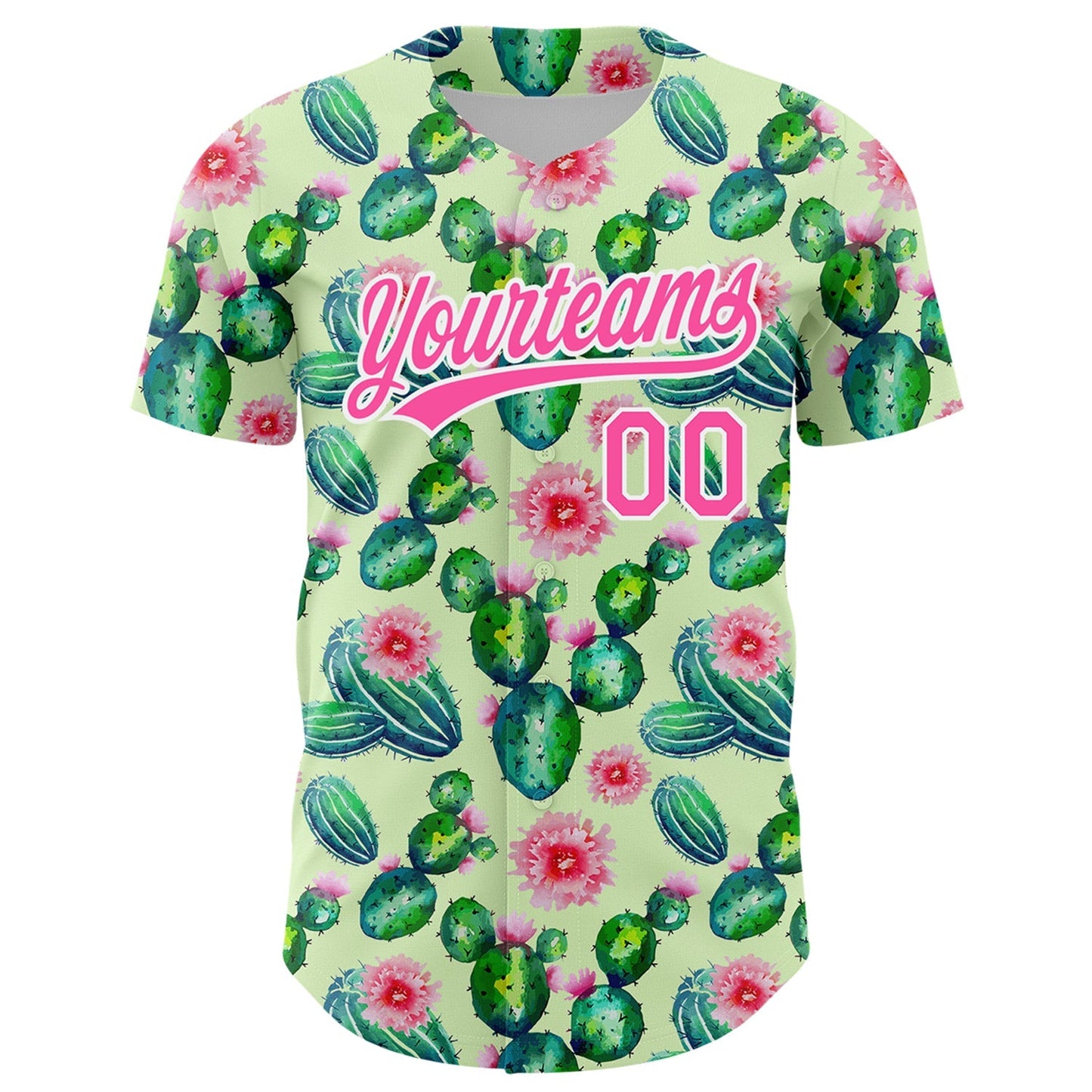 Custom Green Pink-White 3D Pattern Design Cactus Festival Authentic Baseball Jersey baseball jersey product view 2