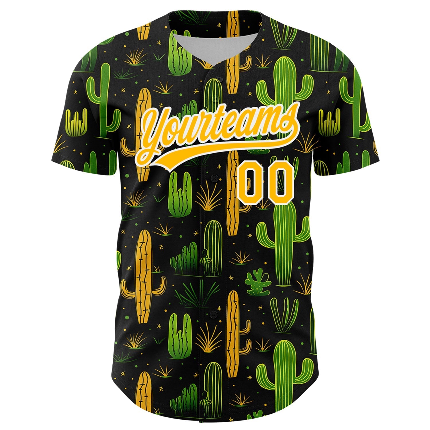 Custom Black Gold-White 3D Pattern Design Cactus Festival Authentic Baseball Jersey baseball jersey product view 2