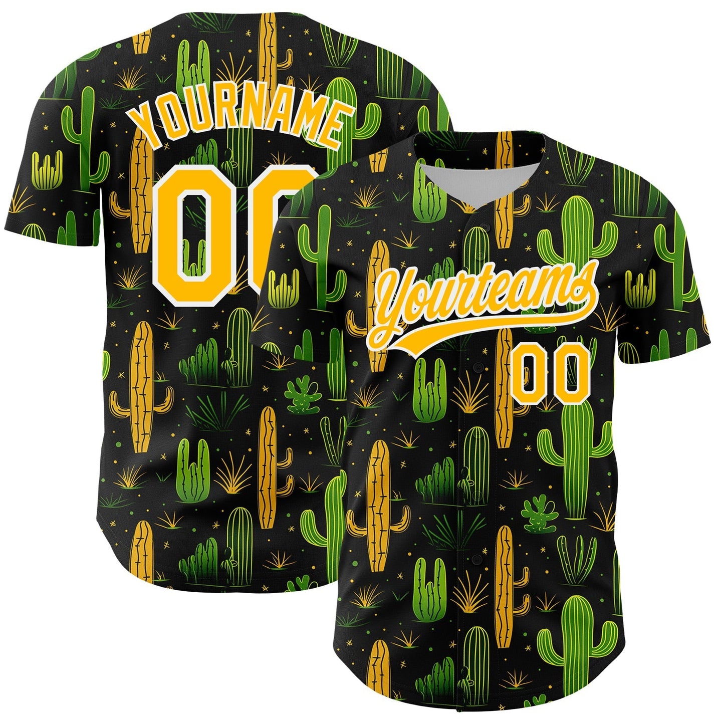 Custom Black Gold-White 3D Pattern Design Cactus Festival Authentic Baseball Jersey baseball jersey product view 1