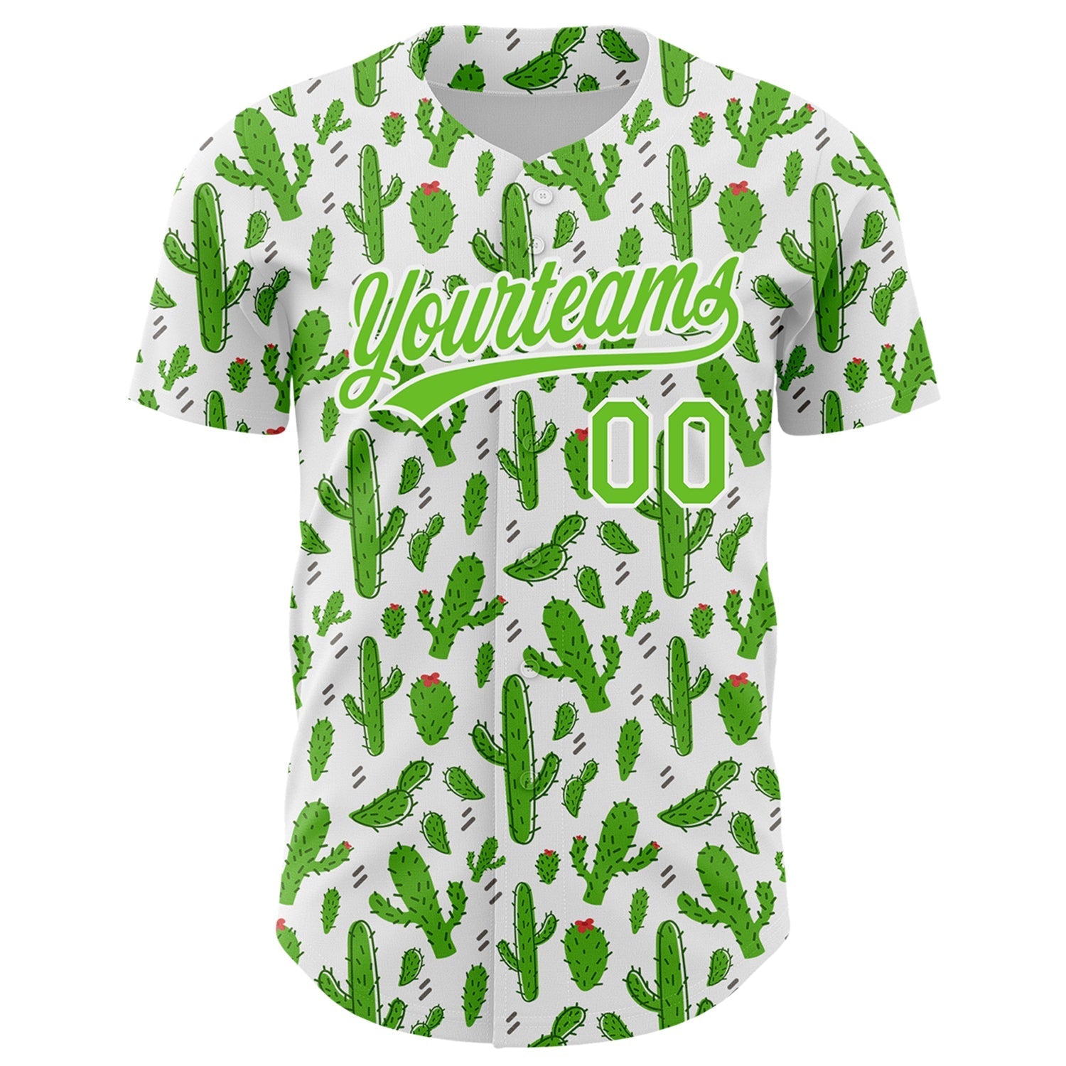 Custom White Aurora Green 3D Pattern Design Cactus Festival Authentic Baseball Jersey baseball jersey product view 2