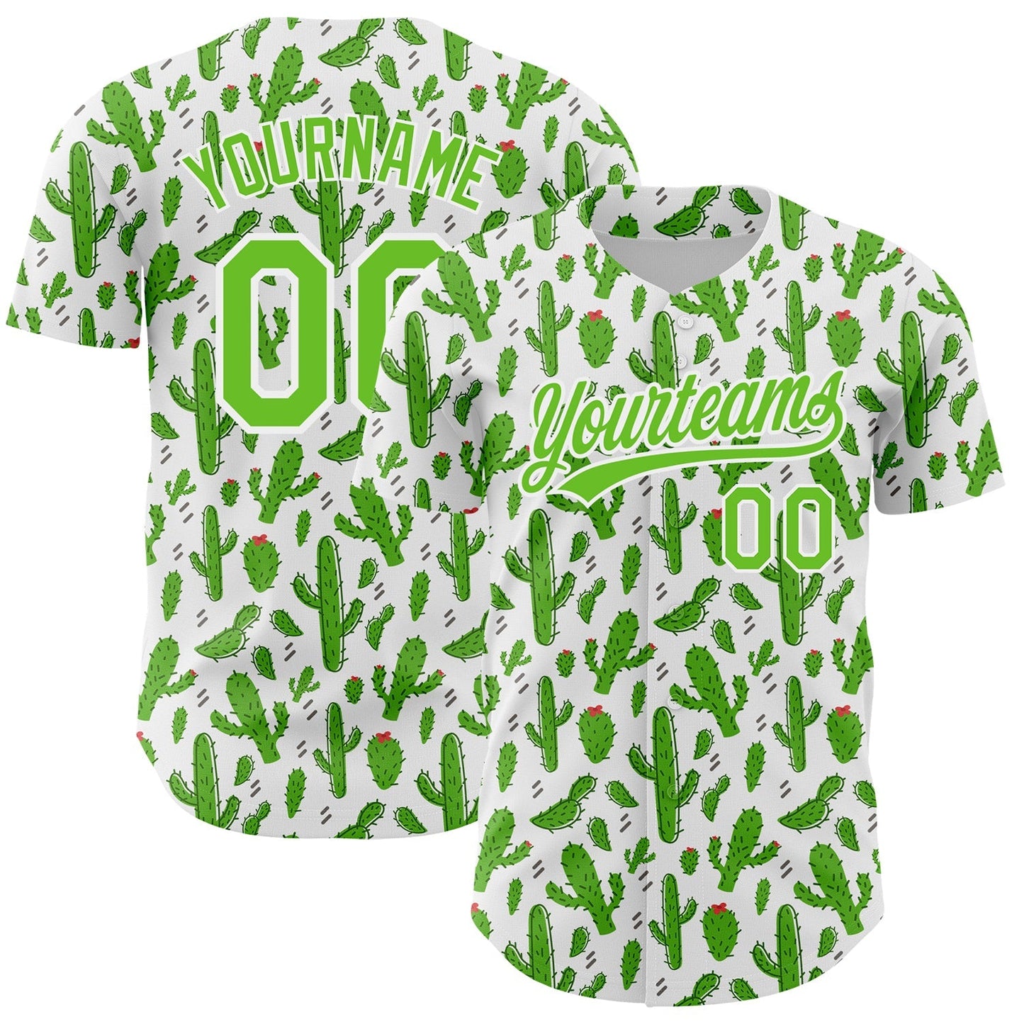 Custom White Aurora Green 3D Pattern Design Cactus Festival Authentic Baseball Jersey baseball jersey product view 1