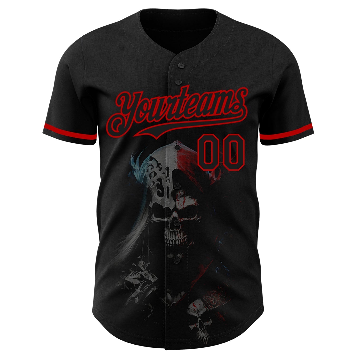 Custom Black Red 3D Skull Fashion Authentic Baseball Jersey baseball jersey product view 3