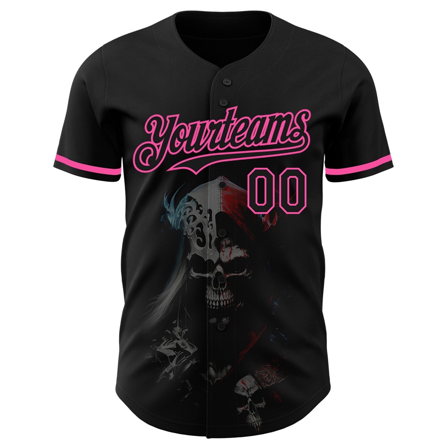 Custom Black Pink 3D Skull Fashion Authentic Baseball Jersey baseball jersey product view 2