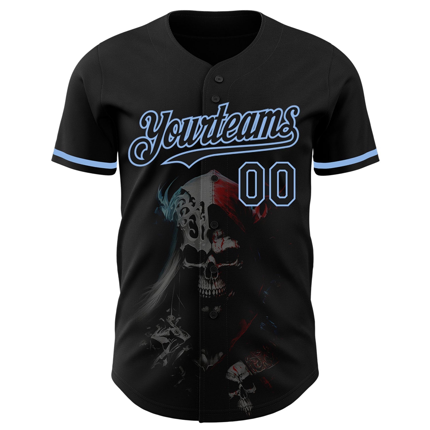 Custom Black Light Blue 3D Skull Fashion Authentic Baseball Jersey baseball jersey product view 2
