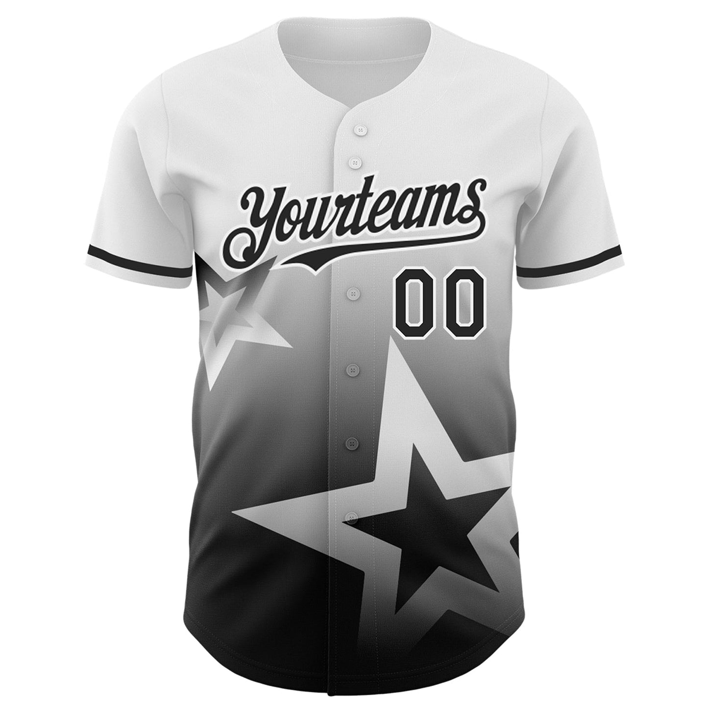 Custom White Black 3D Pattern Design Gradient Style Twinkle Star Authentic Baseball Jersey baseball jersey product view 2