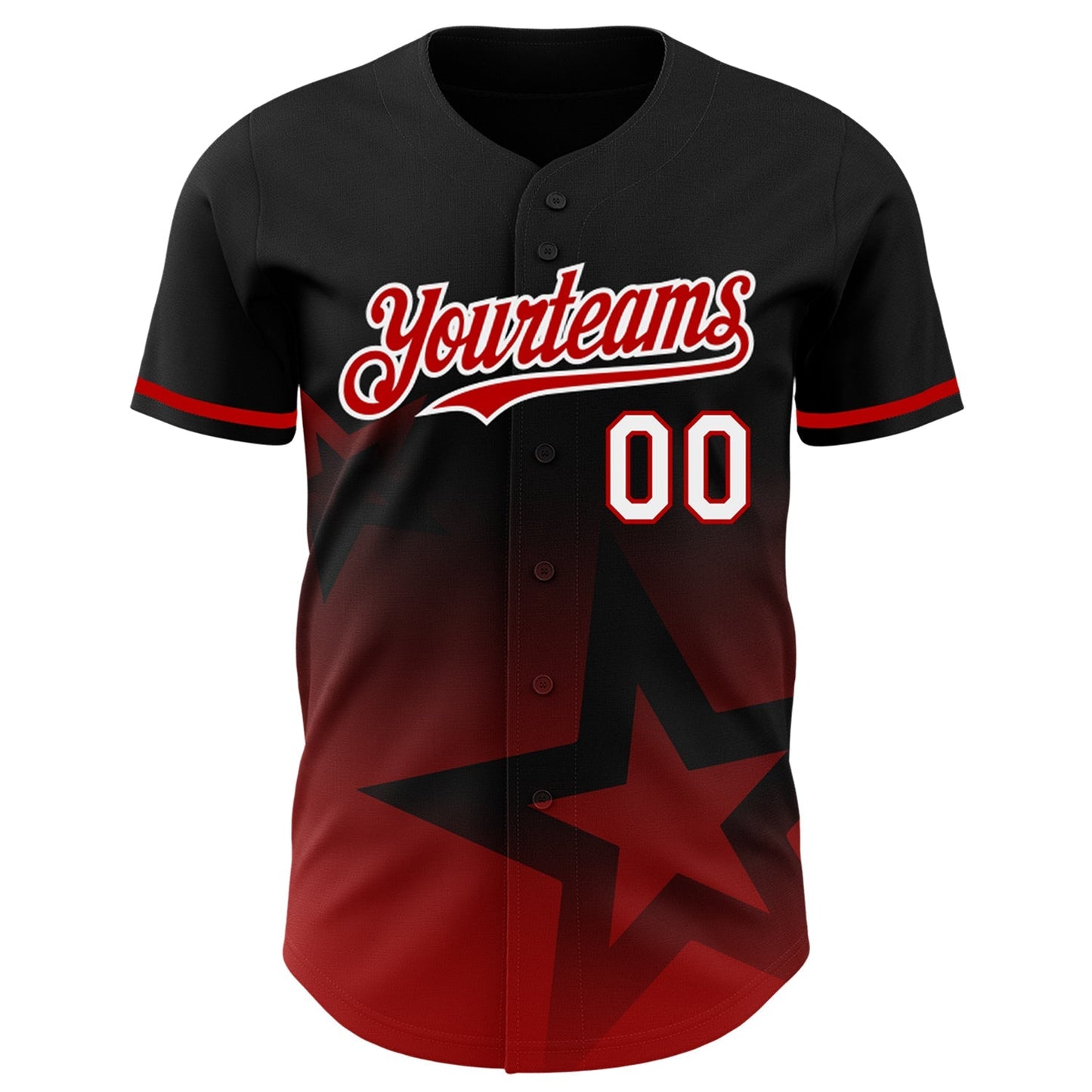 Custom Black Red-White 3D Pattern Design Gradient Style Twinkle Star Authentic Baseball Jersey baseball jersey product view 2