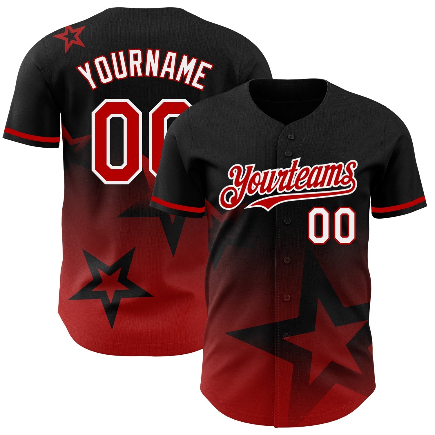 Custom Black Red-White 3D Pattern Design Gradient Style Twinkle Star Authentic Baseball Jersey baseball jersey product view 1