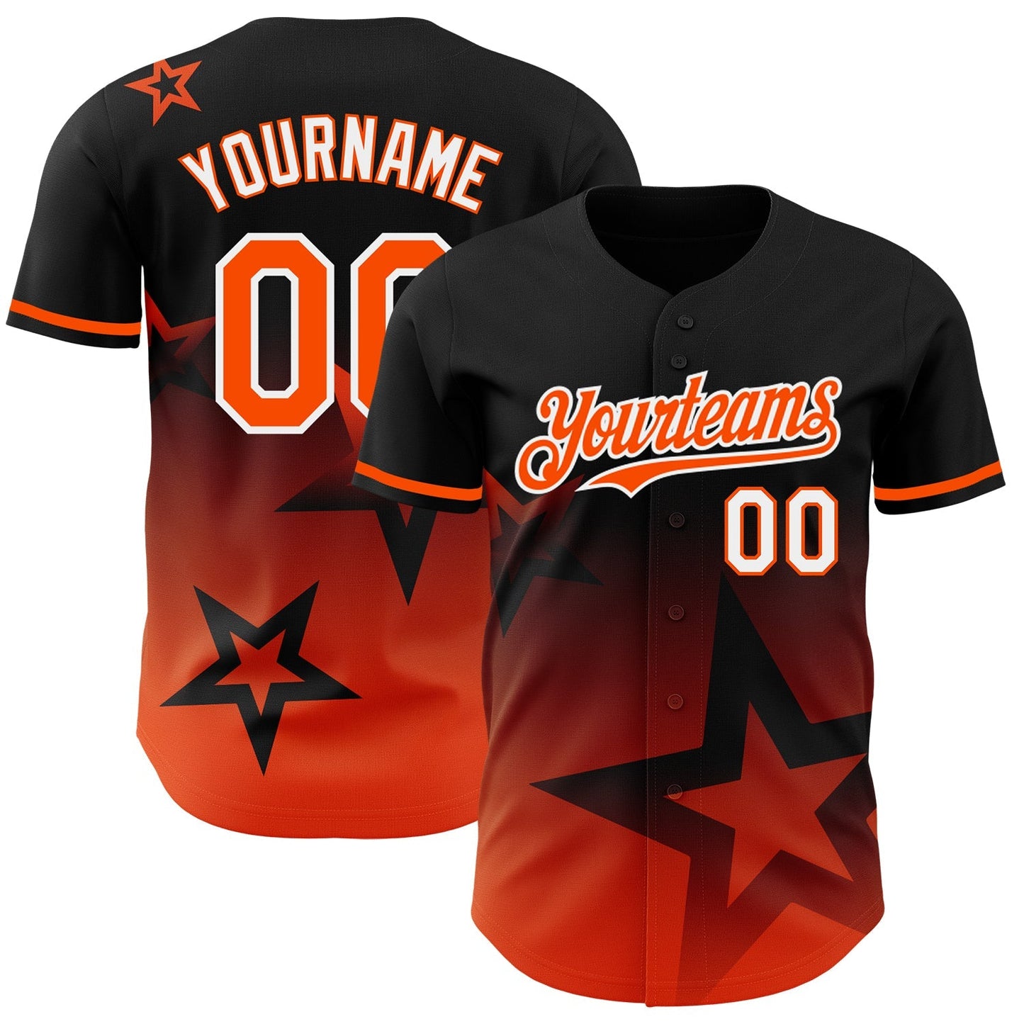Custom Black Orange-White 3D Pattern Design Gradient Style Twinkle Star Authentic Baseball Jersey baseball jersey product view 1