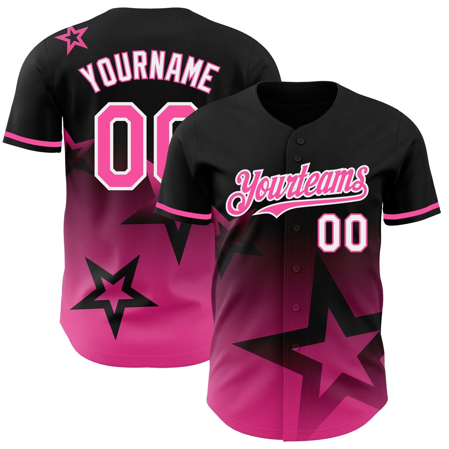 Custom Black Pink-White 3D Pattern Design Gradient Style Twinkle Star Authentic Baseball Jersey baseball jersey product view 1