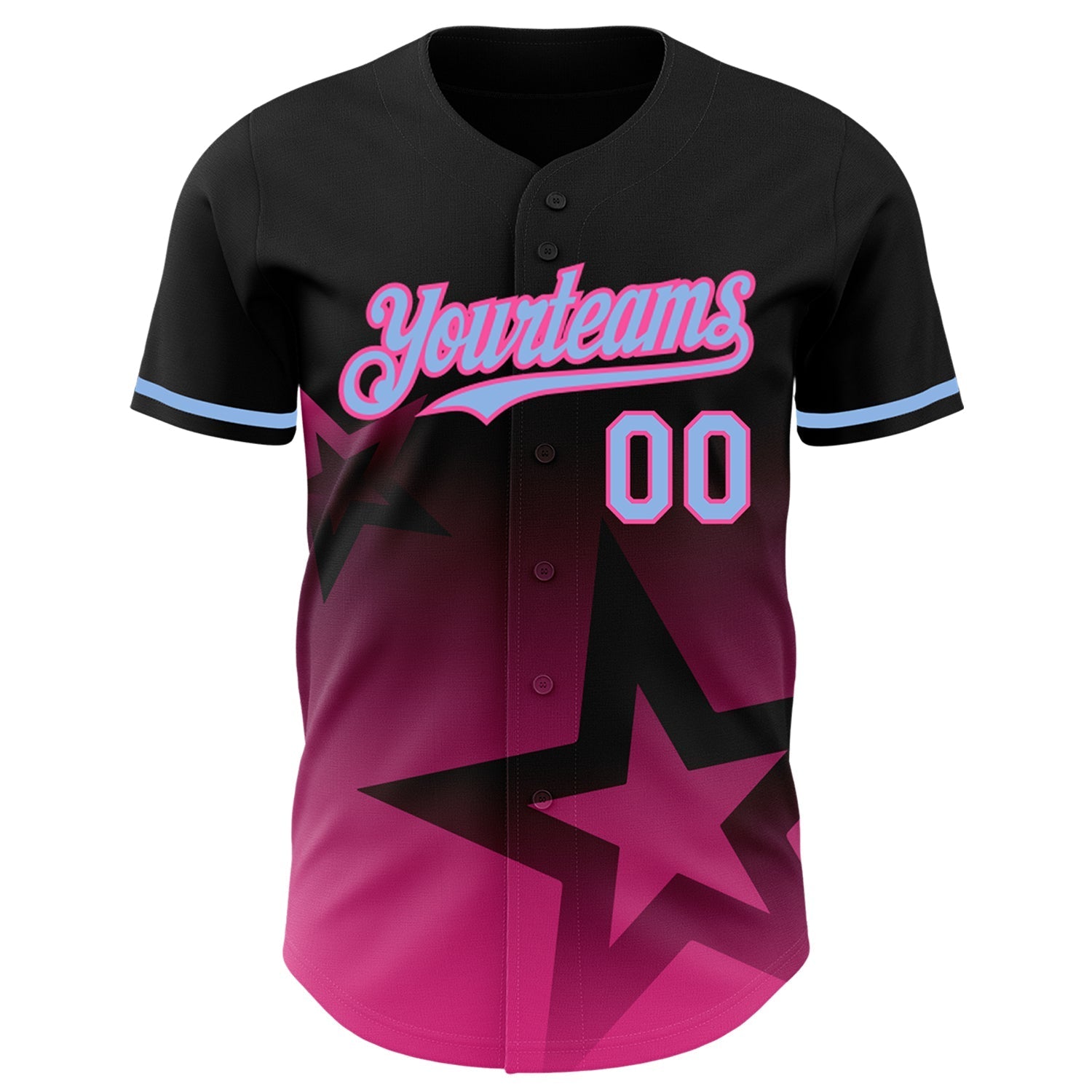 Custom Black Light Blue-Pink 3D Pattern Design Gradient Style Twinkle Star Authentic Baseball Jersey baseball jersey product view 2
