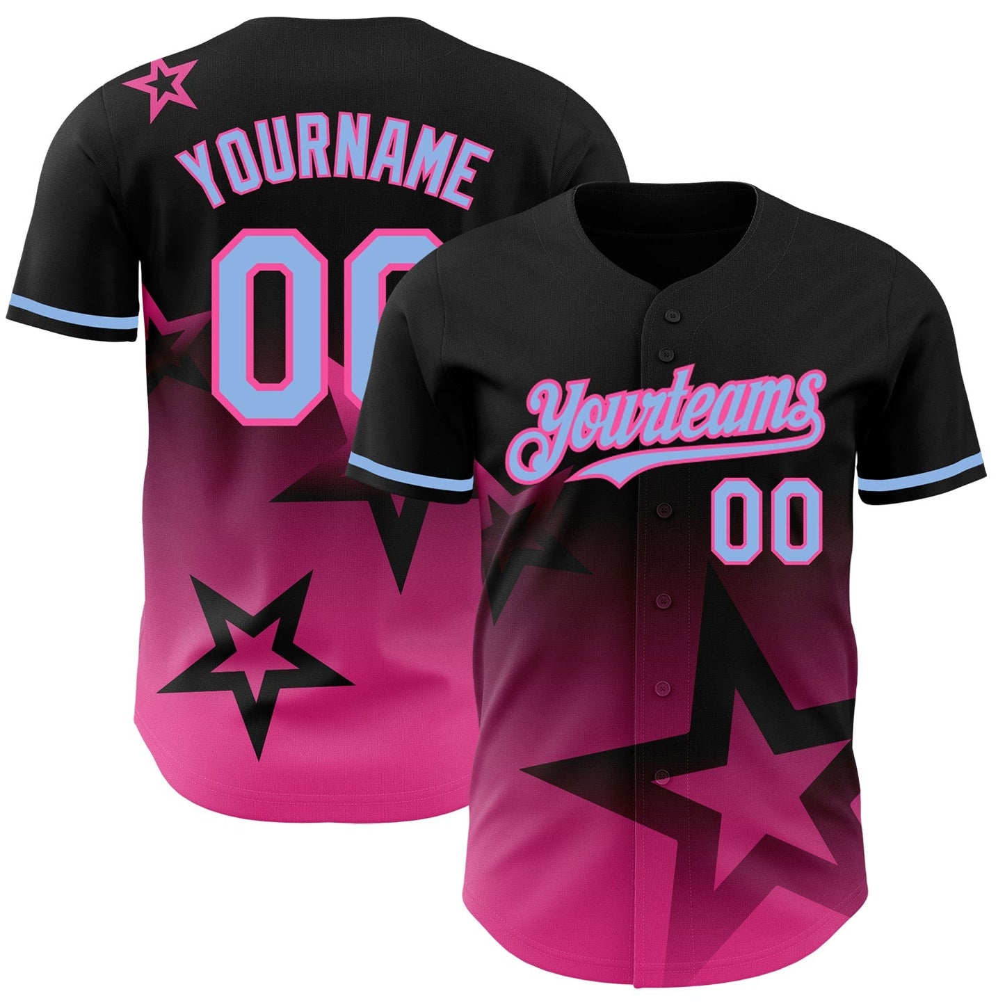 Custom Black Light Blue-Pink 3D Pattern Design Gradient Style Twinkle Star Authentic Baseball Jersey baseball jersey product view 1