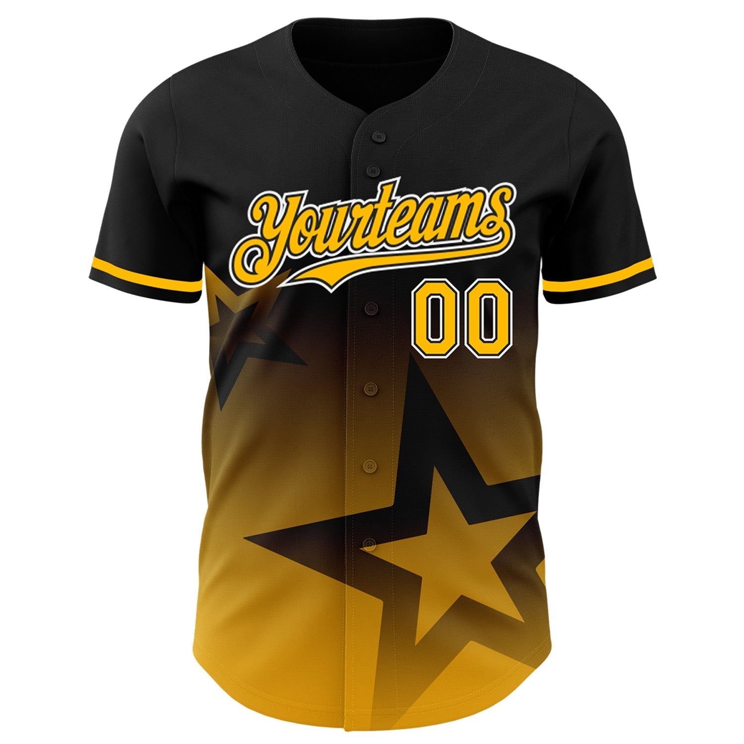 Custom Black Gold-White 3D Pattern Design Gradient Style Twinkle Star Authentic Baseball Jersey baseball jersey product view 2