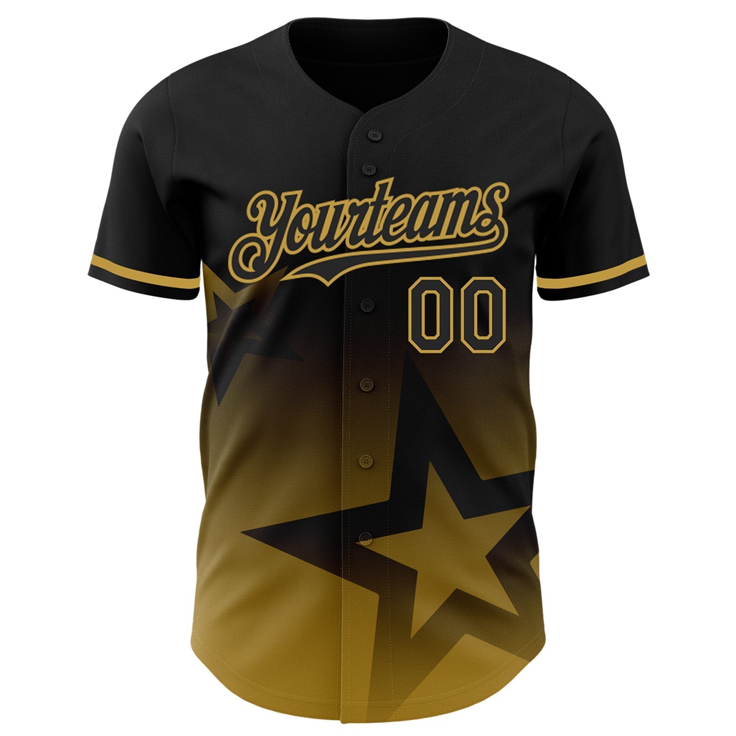 Custom Black Old Gold 3D Pattern Design Gradient Style Twinkle Star Authentic Baseball Jersey baseball jersey product view 2
