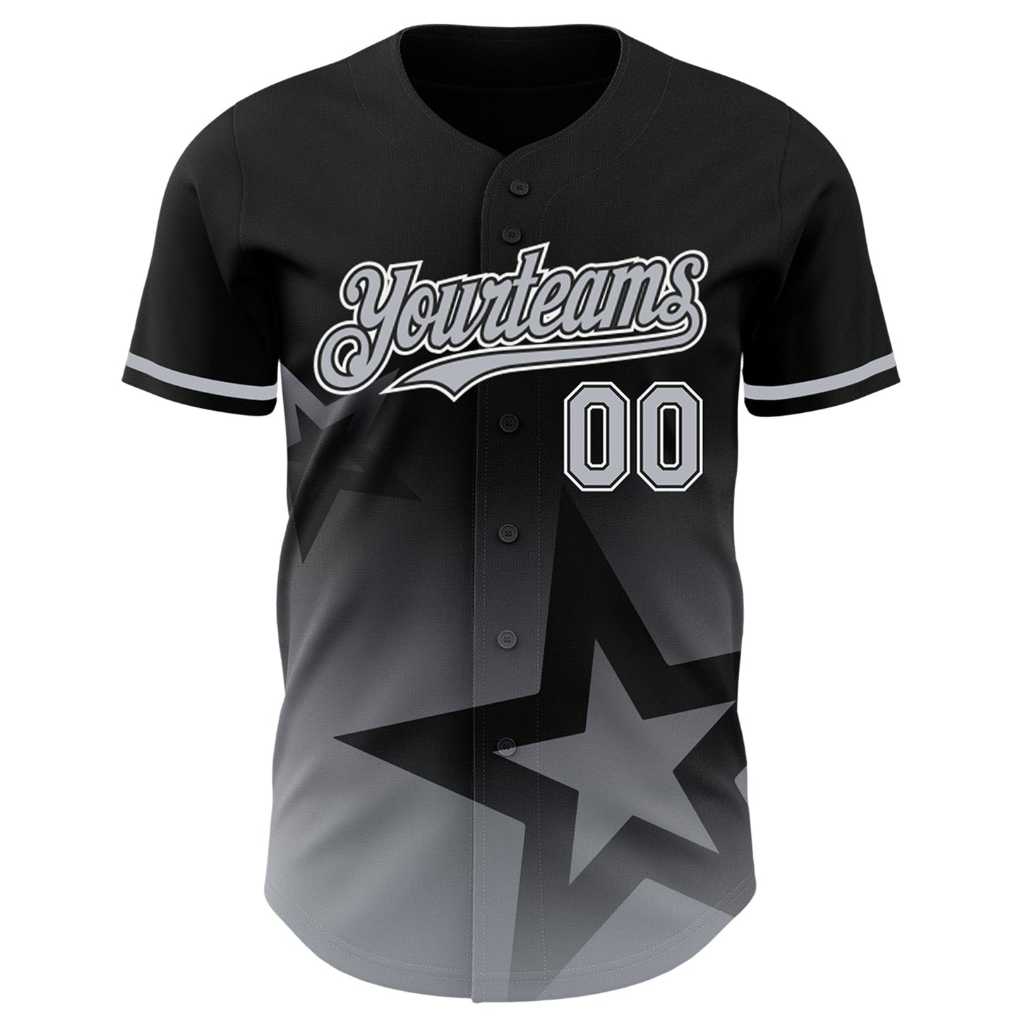 Custom Black Gray-White 3D Pattern Design Gradient Style Twinkle Star Authentic Baseball Jersey baseball jersey product view 2