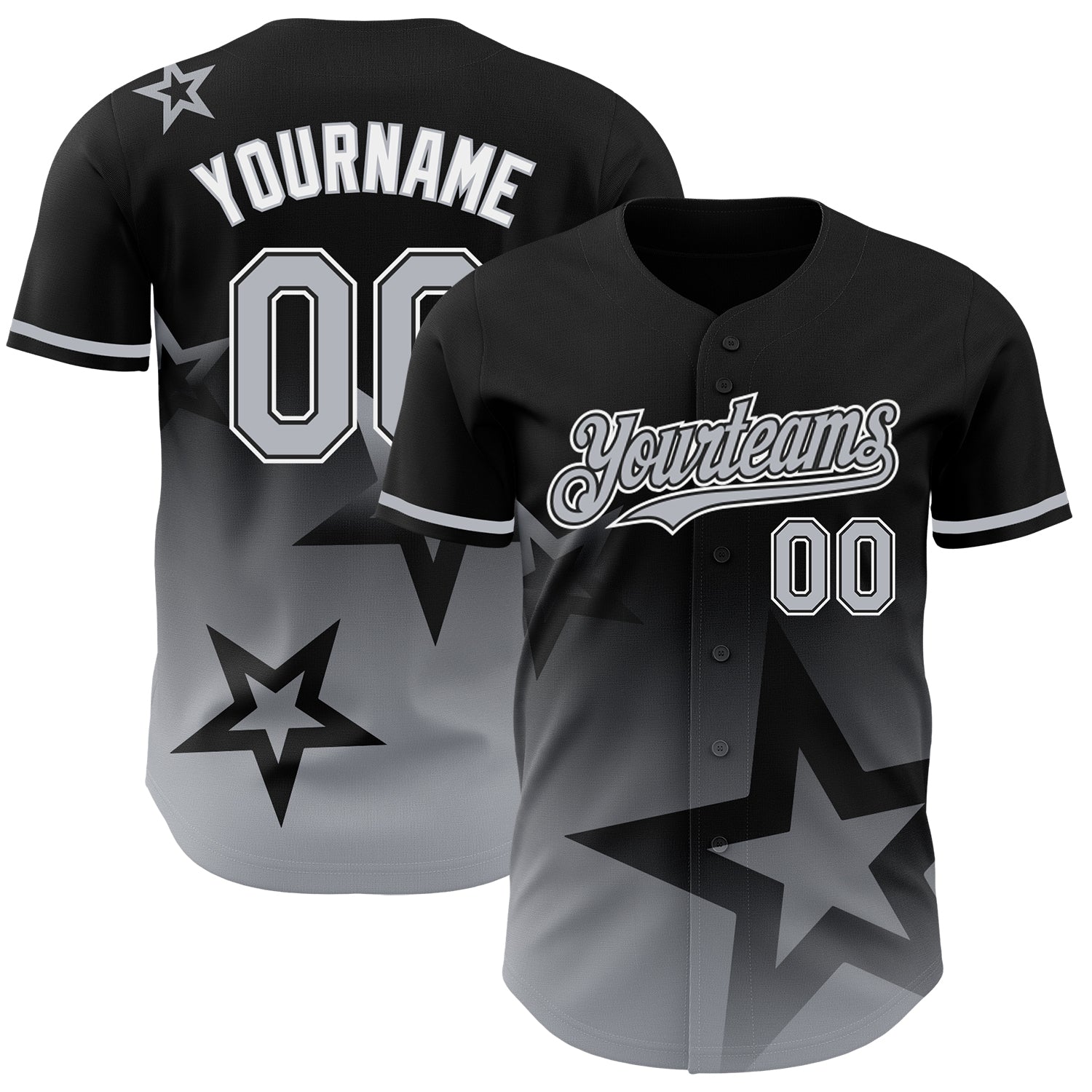Custom Black Gray-White 3D Pattern Design Gradient Style Twinkle Star Authentic Baseball Jersey baseball jersey product view 1