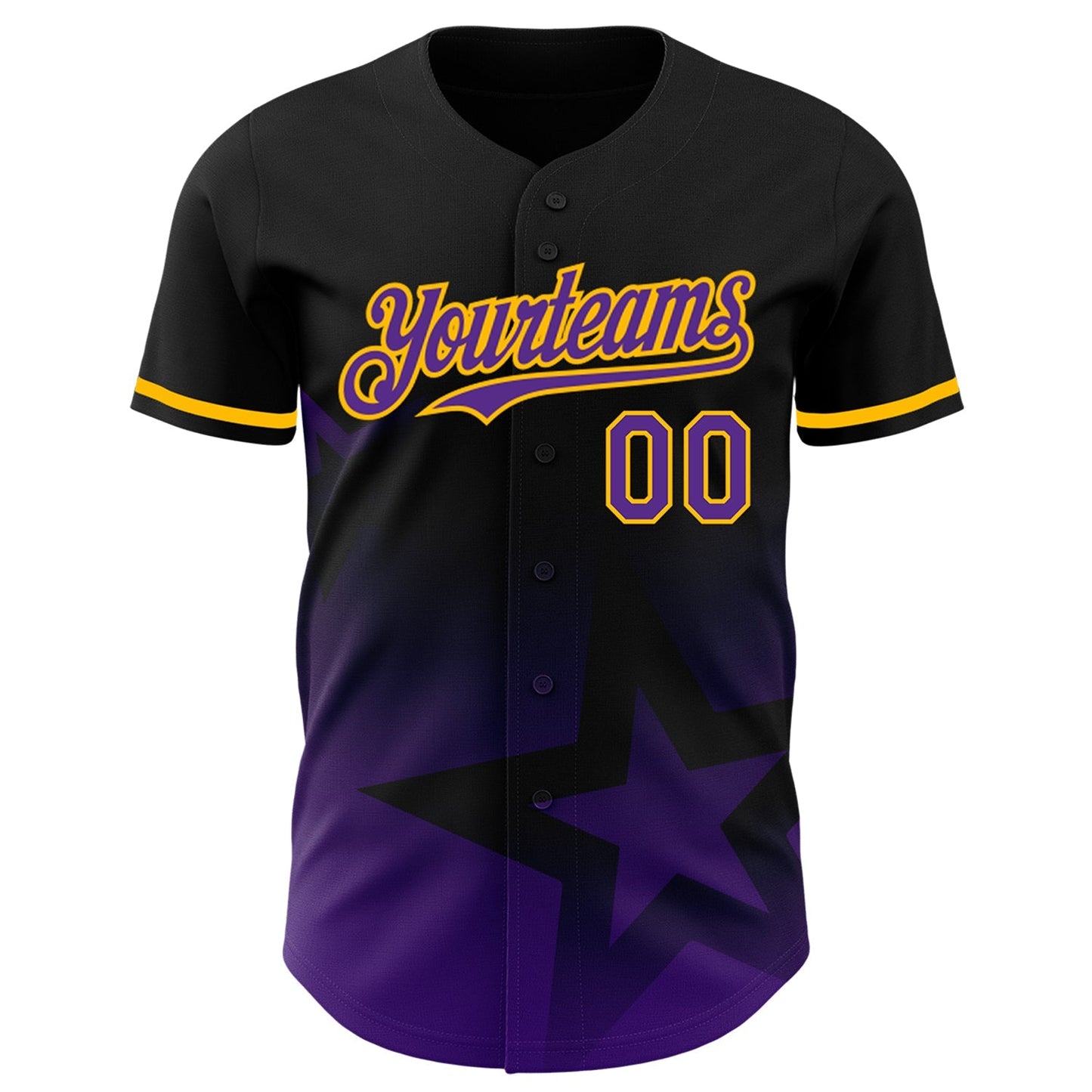 Custom Black Purple-Gold 3D Pattern Design Gradient Style Twinkle Star Authentic Baseball Jersey baseball jersey product view 2