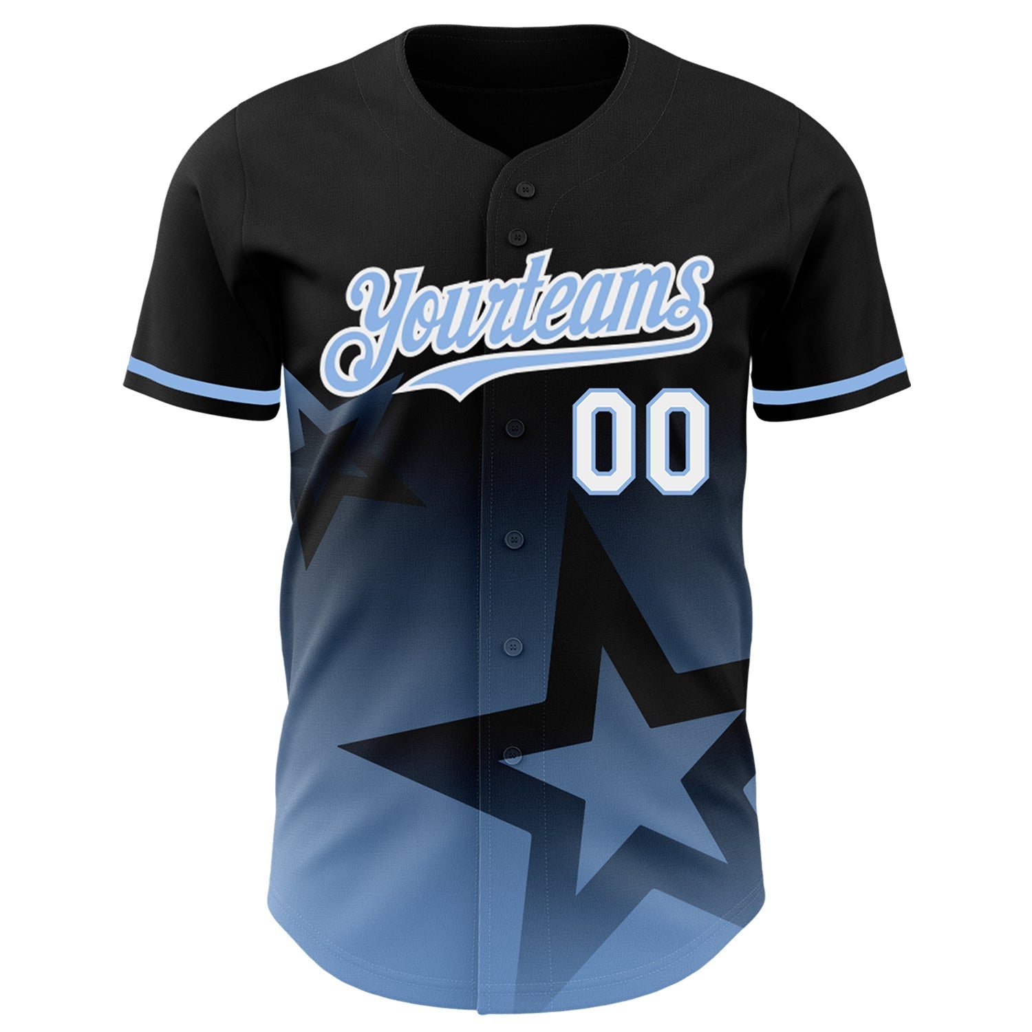 Custom Black Light Blue-White 3D Pattern Design Gradient Style Twinkle Star Authentic Baseball Jersey baseball jersey product view 2