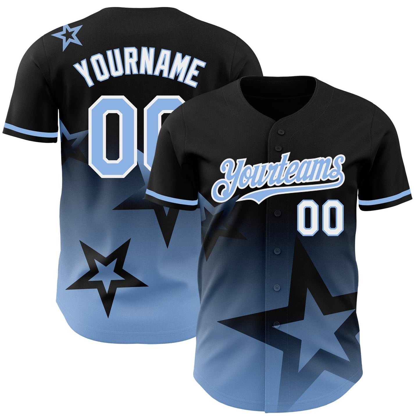 Custom Black Light Blue-White 3D Pattern Design Gradient Style Twinkle Star Authentic Baseball Jersey baseball jersey product view 1