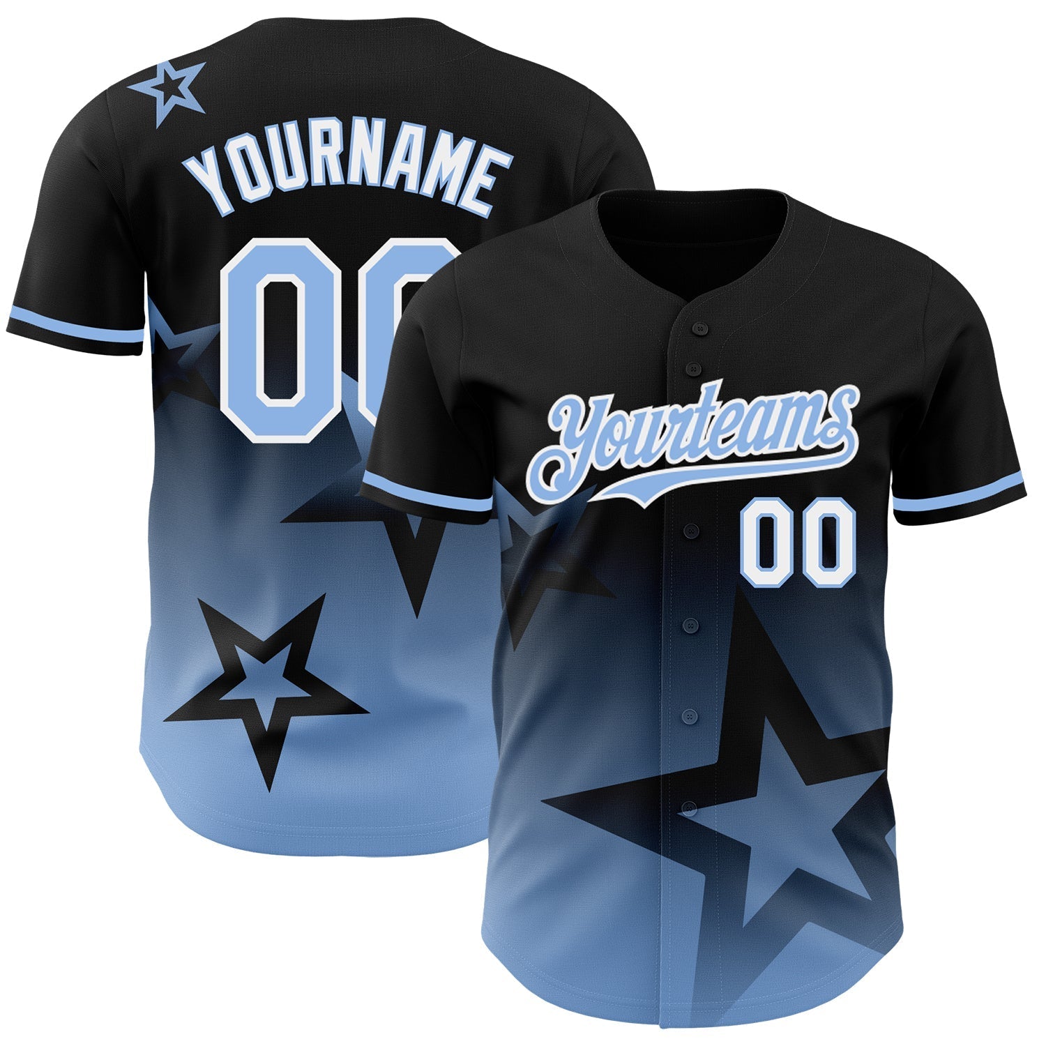 Custom Black Light Blue-White 3D Pattern Design Gradient Style Twinkle Star Authentic Baseball Jersey baseball jersey product view 1