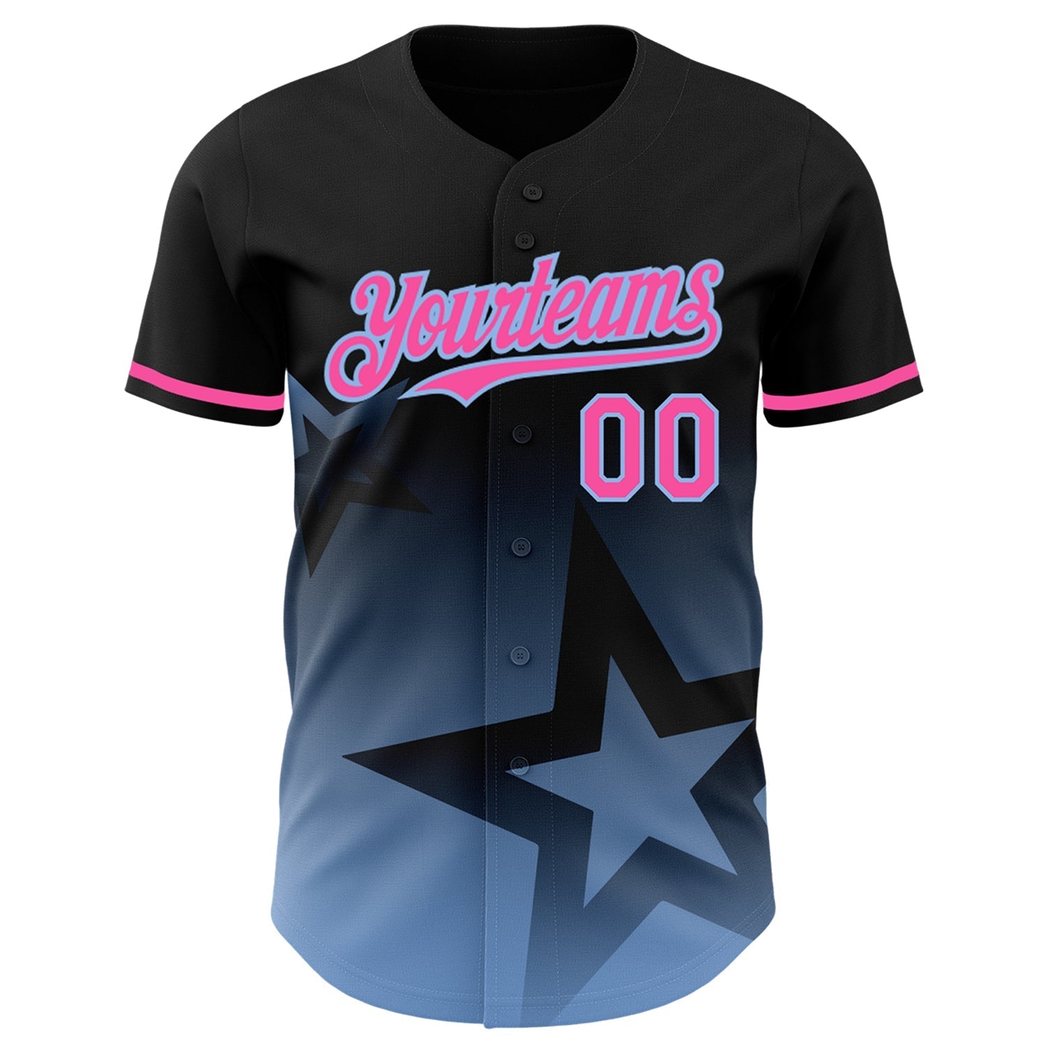 Custom Black Pink-Light Blue 3D Pattern Design Gradient Style Twinkle Star Authentic Baseball Jersey baseball jersey product view 2