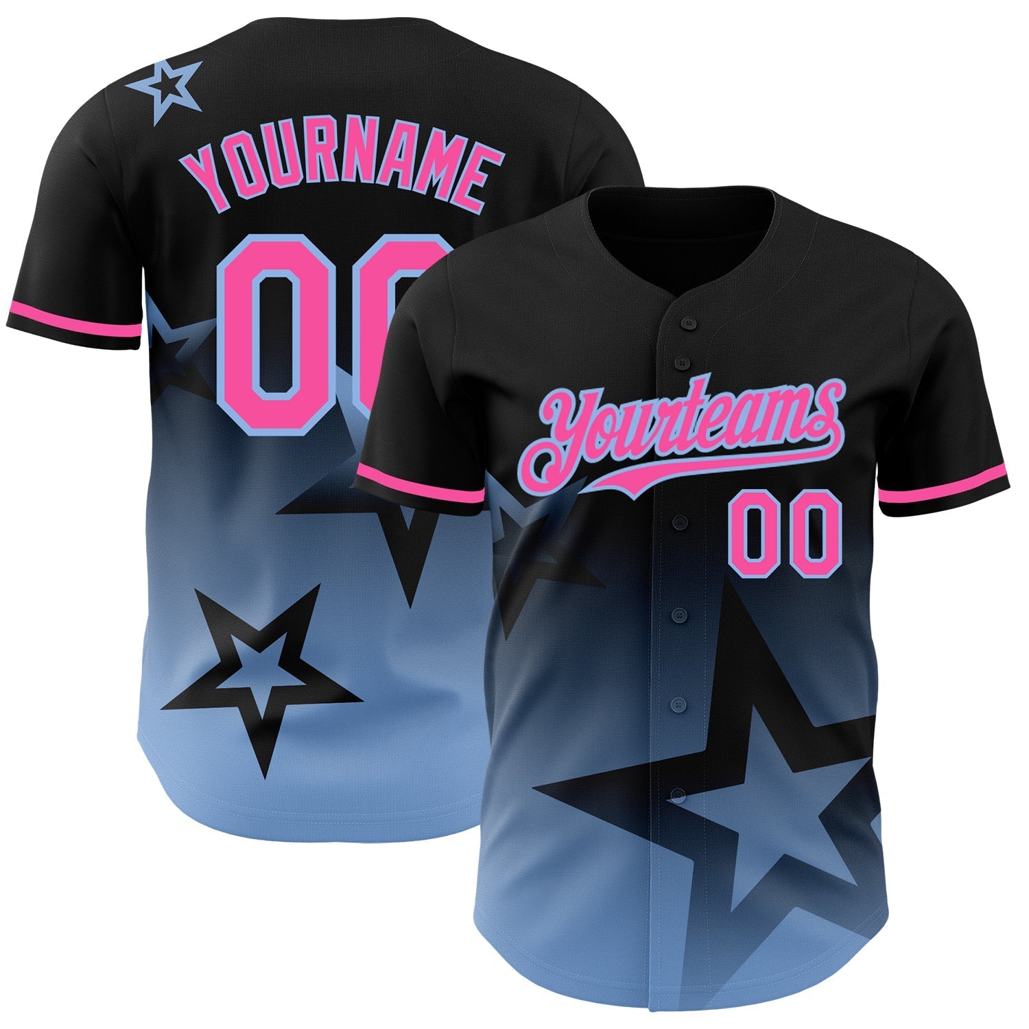 Custom Black Pink-Light Blue 3D Pattern Design Gradient Style Twinkle Star Authentic Baseball Jersey baseball jersey product view 1