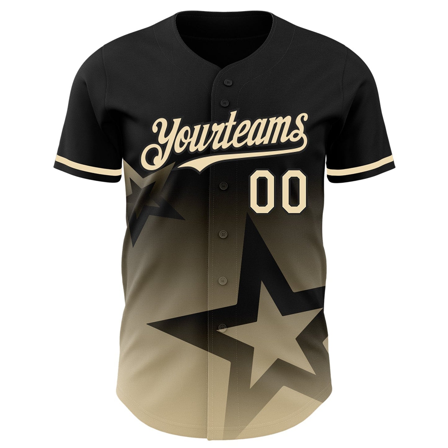 Custom Black Cream 3D Pattern Design Gradient Style Twinkle Star Authentic Baseball Jersey baseball jersey product view 3