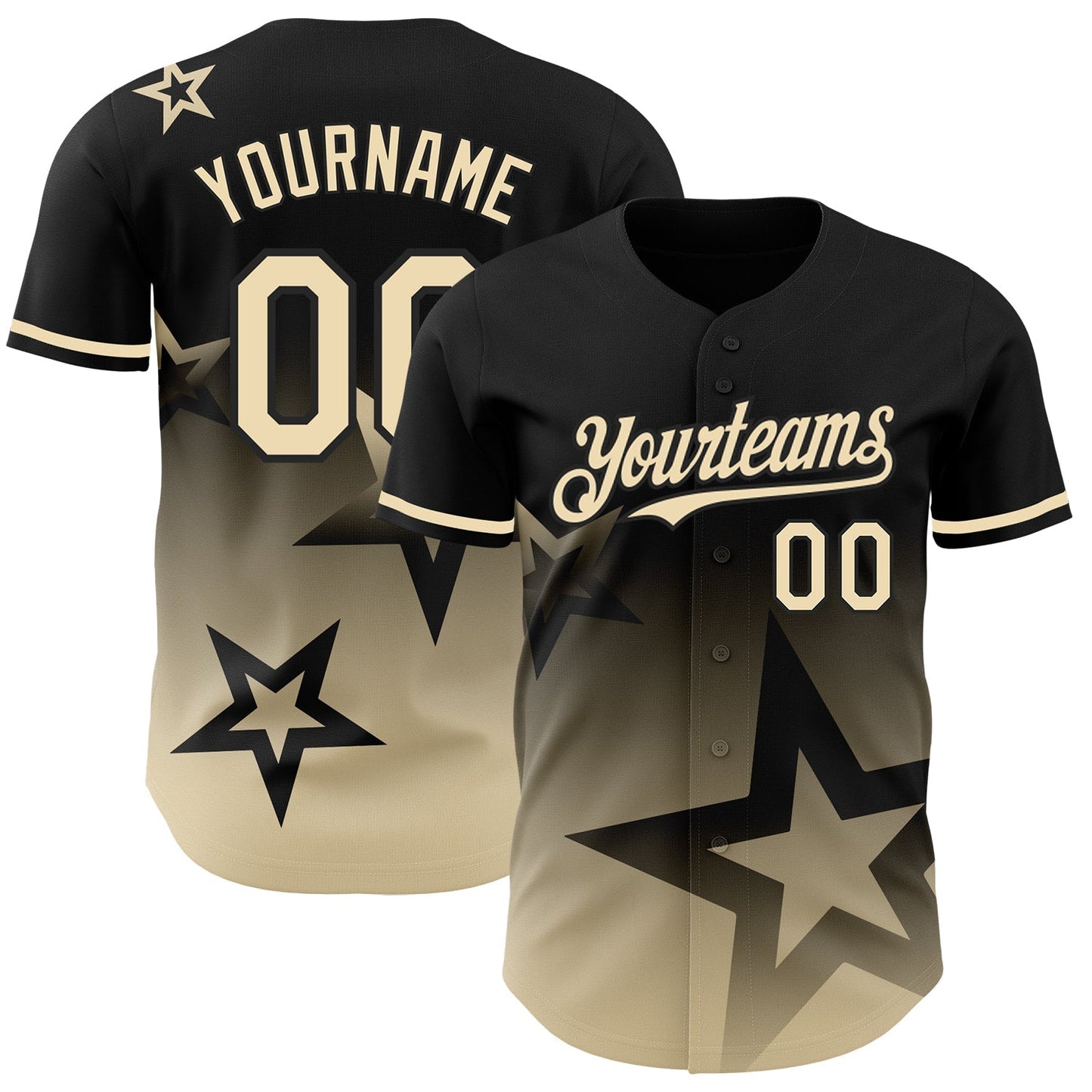 Custom Black Cream 3D Pattern Design Gradient Style Twinkle Star Authentic Baseball Jersey baseball jersey product view 1
