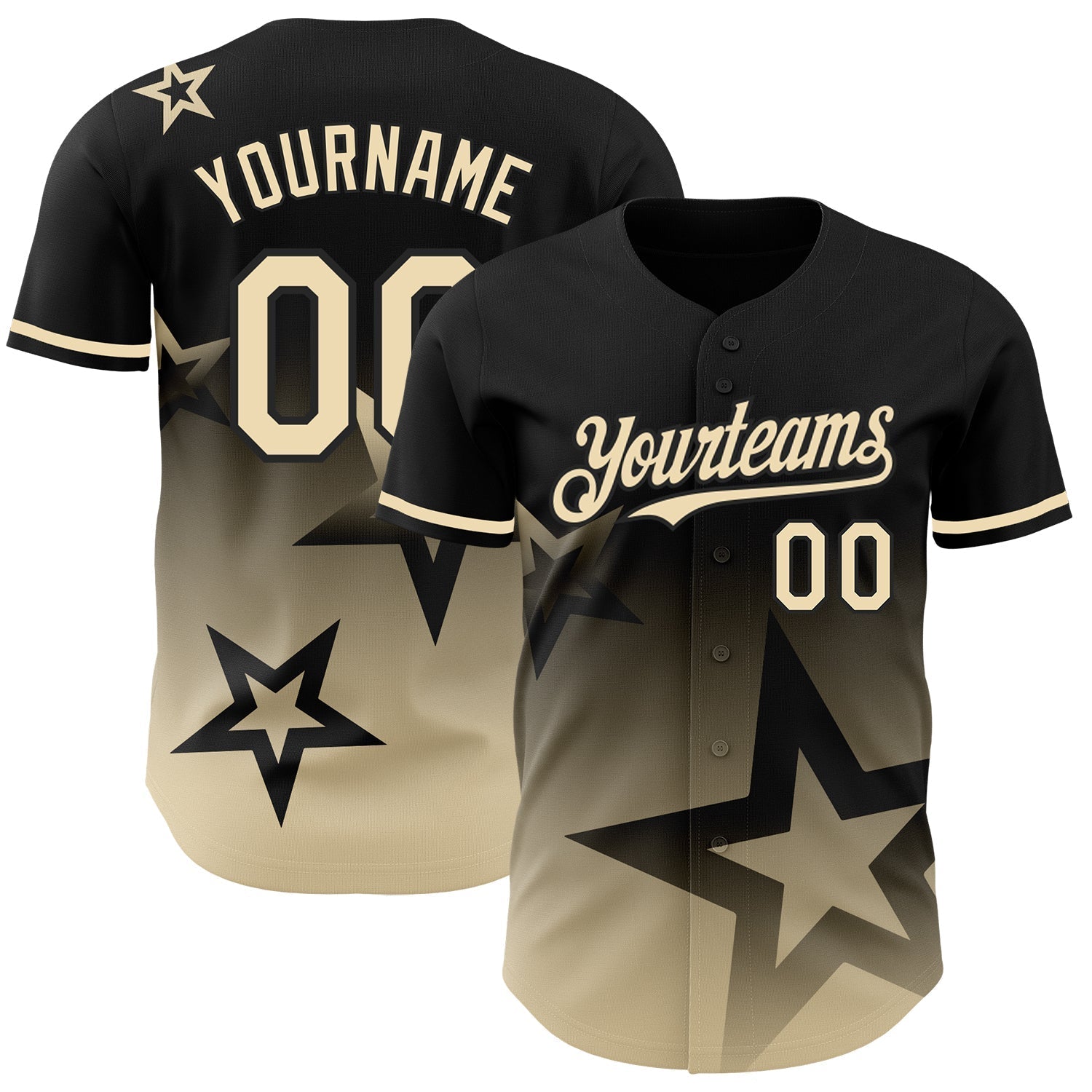 Custom Black Cream 3D Pattern Design Gradient Style Twinkle Star Authentic Baseball Jersey baseball jersey product view 1