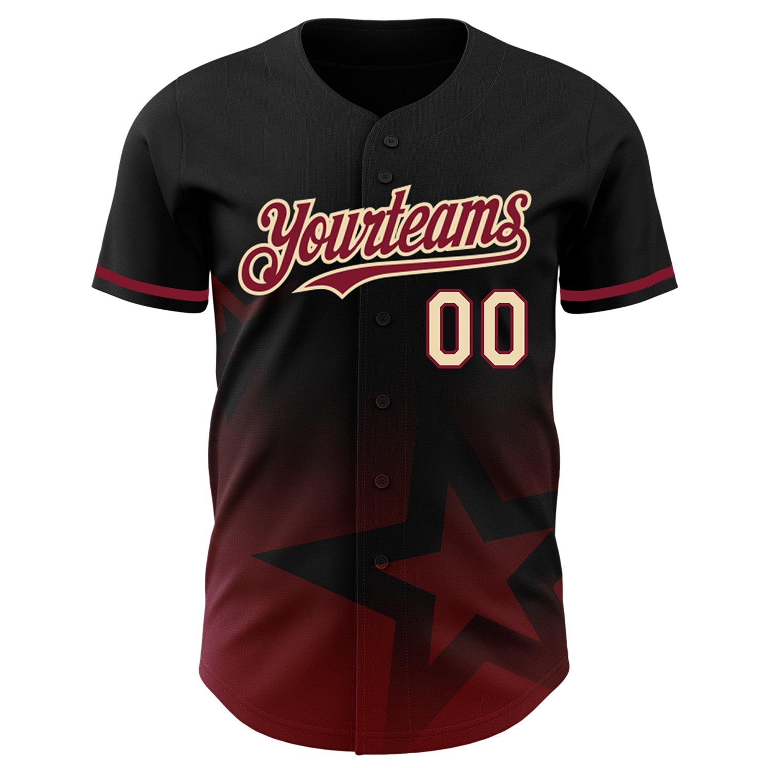Custom Black Crimson-Cream 3D Pattern Design Gradient Style Twinkle Star Authentic Baseball Jersey baseball jersey product view 2