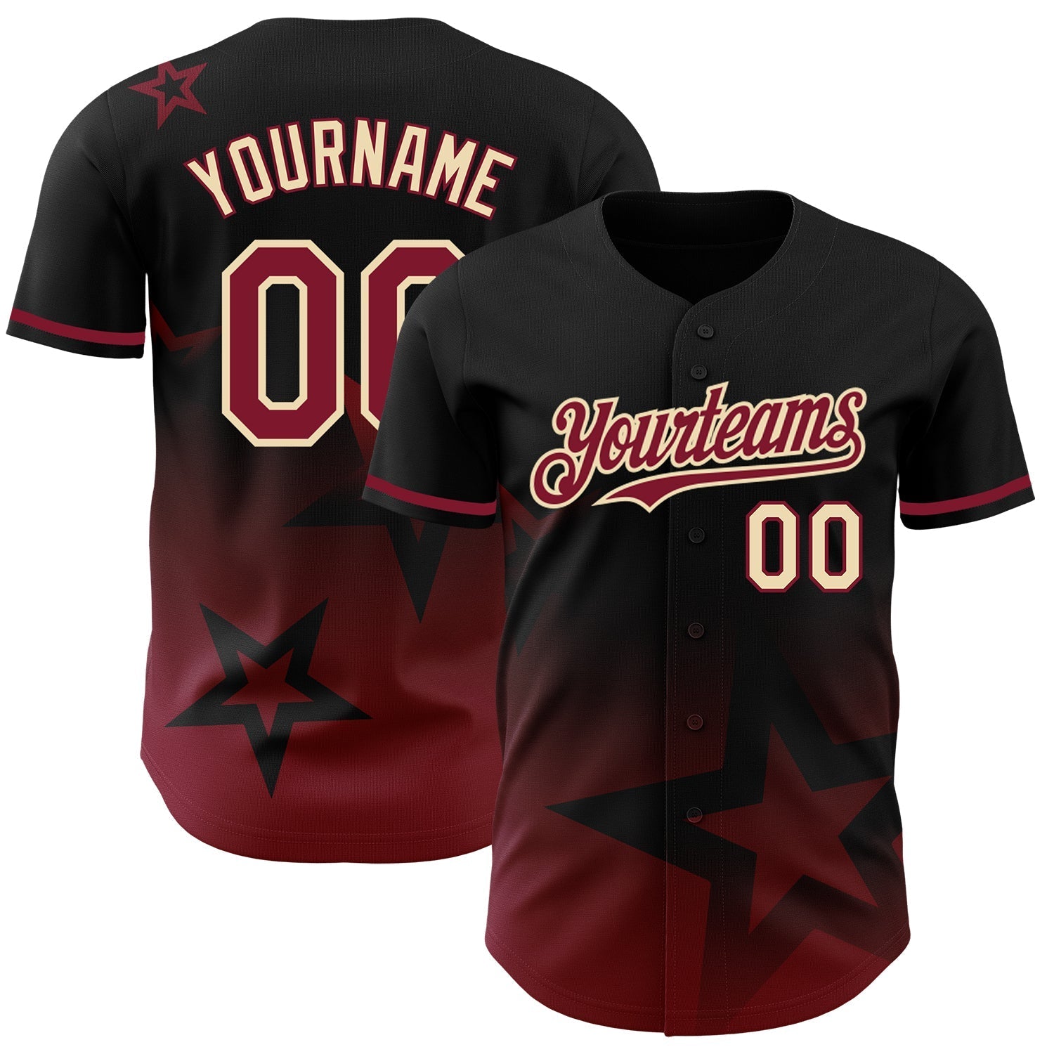 Custom Black Crimson-Cream 3D Pattern Design Gradient Style Twinkle Star Authentic Baseball Jersey baseball jersey product view 1