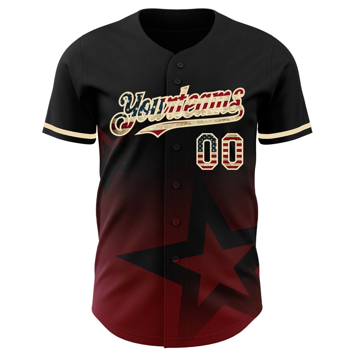 Custom Black Vintage USA Flag Red-Cream 3D Pattern Design Gradient Style Twinkle Star Authentic Baseball Jersey baseball jersey product view 2