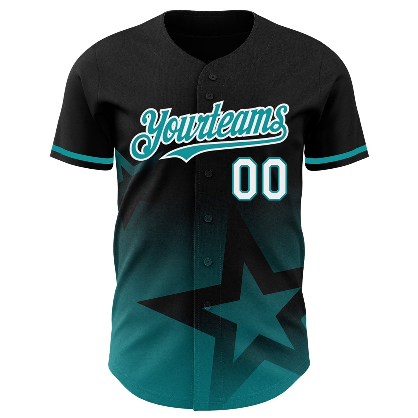 Custom Black Teal-White 3D Pattern Design Gradient Style Twinkle Star Authentic Baseball Jersey baseball jersey product view 2