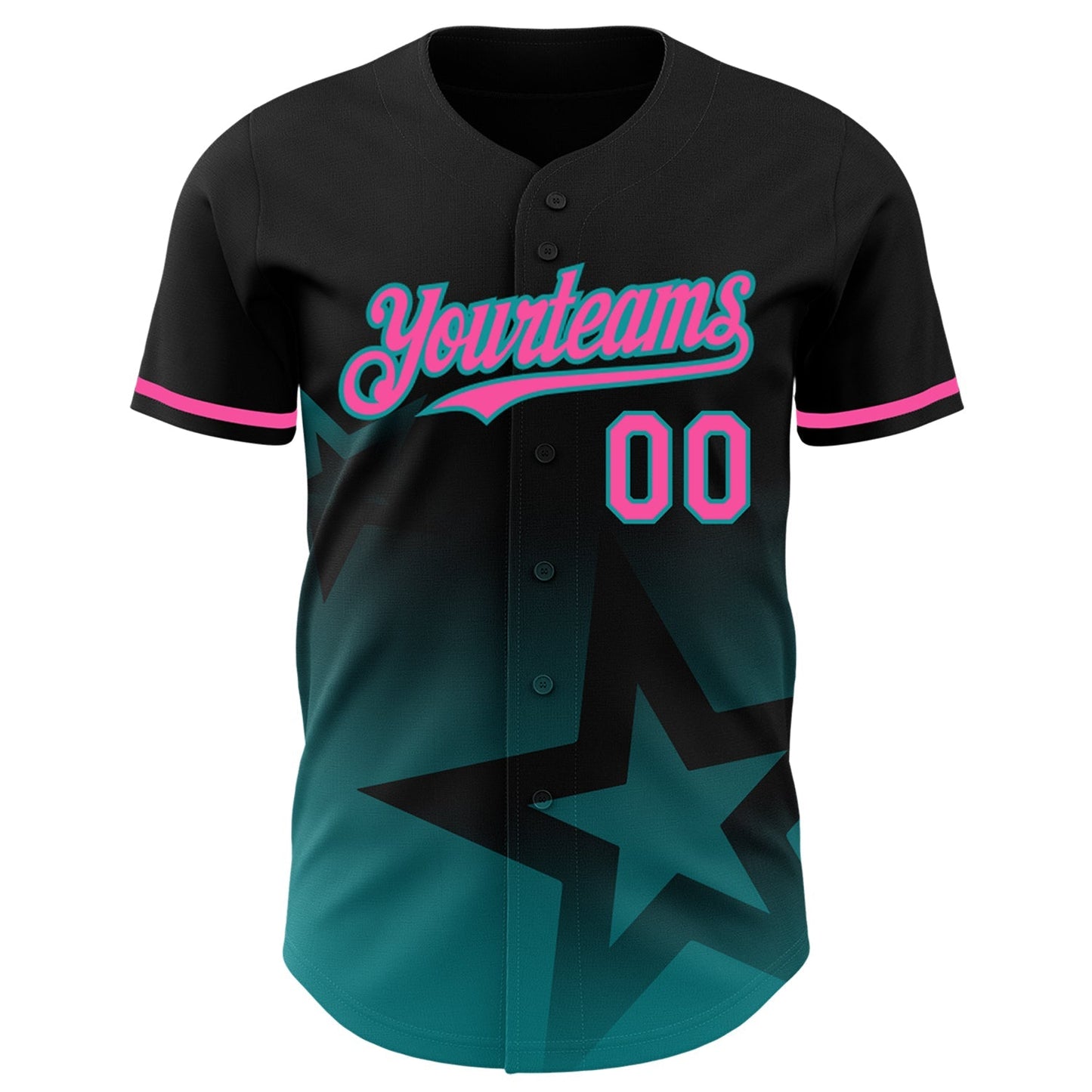 Custom Black Pink-Teal 3D Pattern Design Gradient Style Twinkle Star Authentic Baseball Jersey baseball jersey product view 2