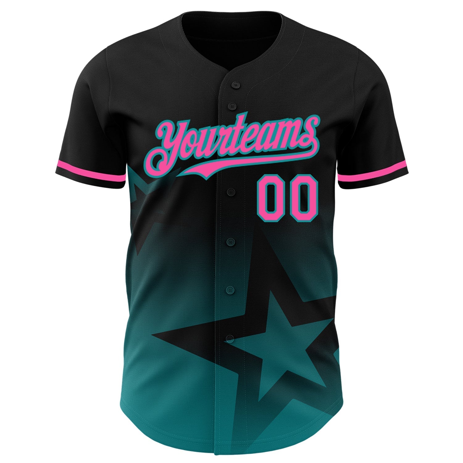 Custom Black Pink-Teal 3D Pattern Design Gradient Style Twinkle Star Authentic Baseball Jersey baseball jersey product view 2