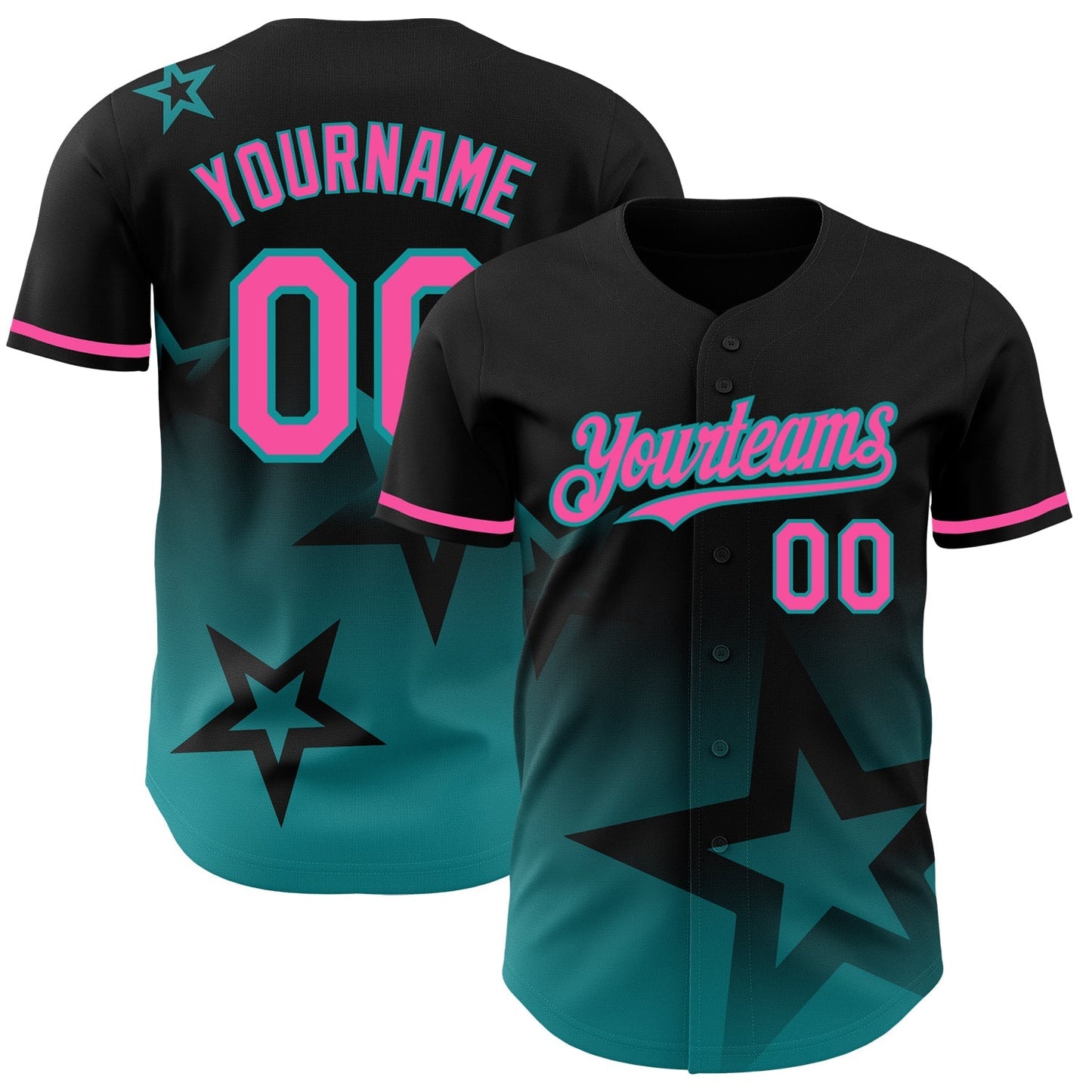 Custom Black Pink-Teal 3D Pattern Design Gradient Style Twinkle Star Authentic Baseball Jersey baseball jersey product view 1