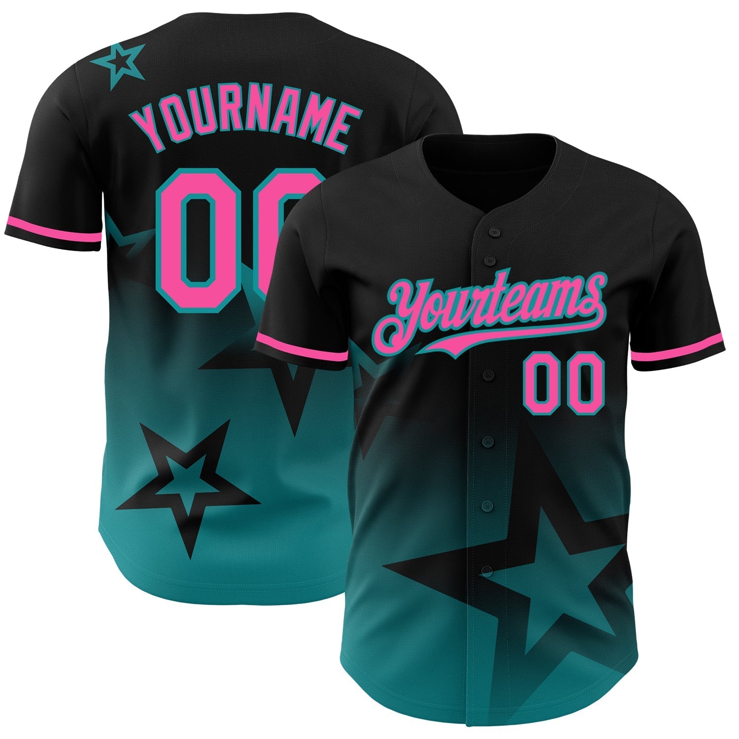 Custom Black Pink-Teal 3D Pattern Design Gradient Style Twinkle Star Authentic Baseball Jersey baseball jersey product view 1
