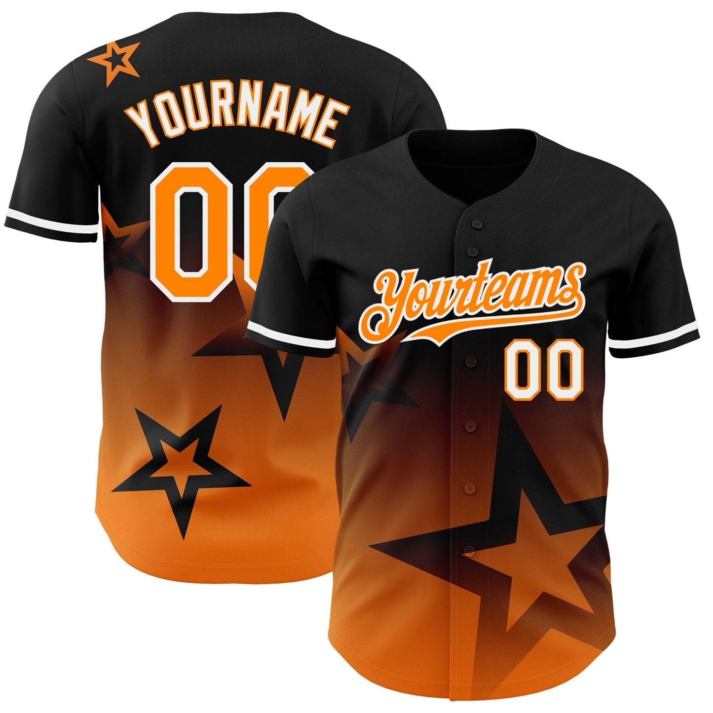 Custom Black Bay Orange-White 3D Pattern Design Gradient Style Twinkle Star Authentic Baseball Jersey baseball jersey product view 1