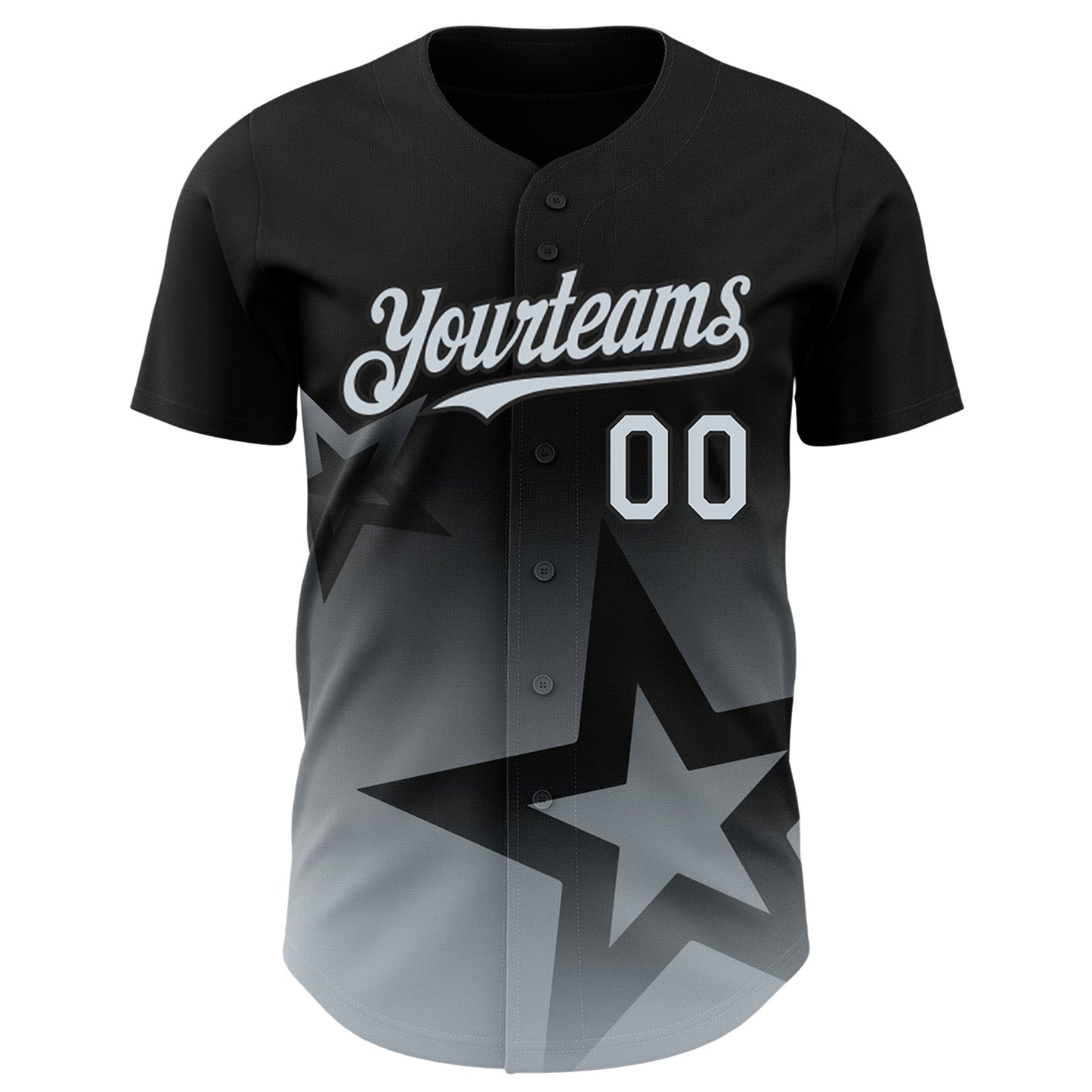 Custom Black Silver 3D Pattern Design Gradient Style Twinkle Star Authentic Baseball Jersey baseball jersey product view 2