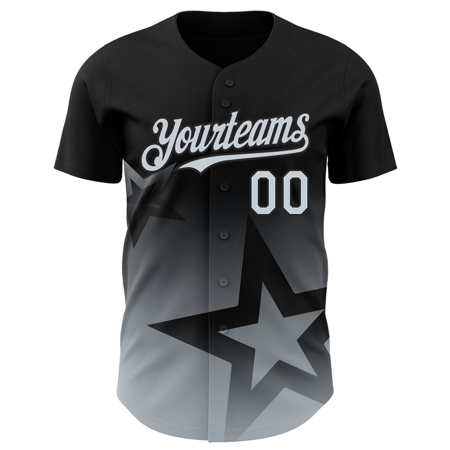 Custom Black Silver 3D Pattern Design Gradient Style Twinkle Star Authentic Baseball Jersey baseball jersey product view 2