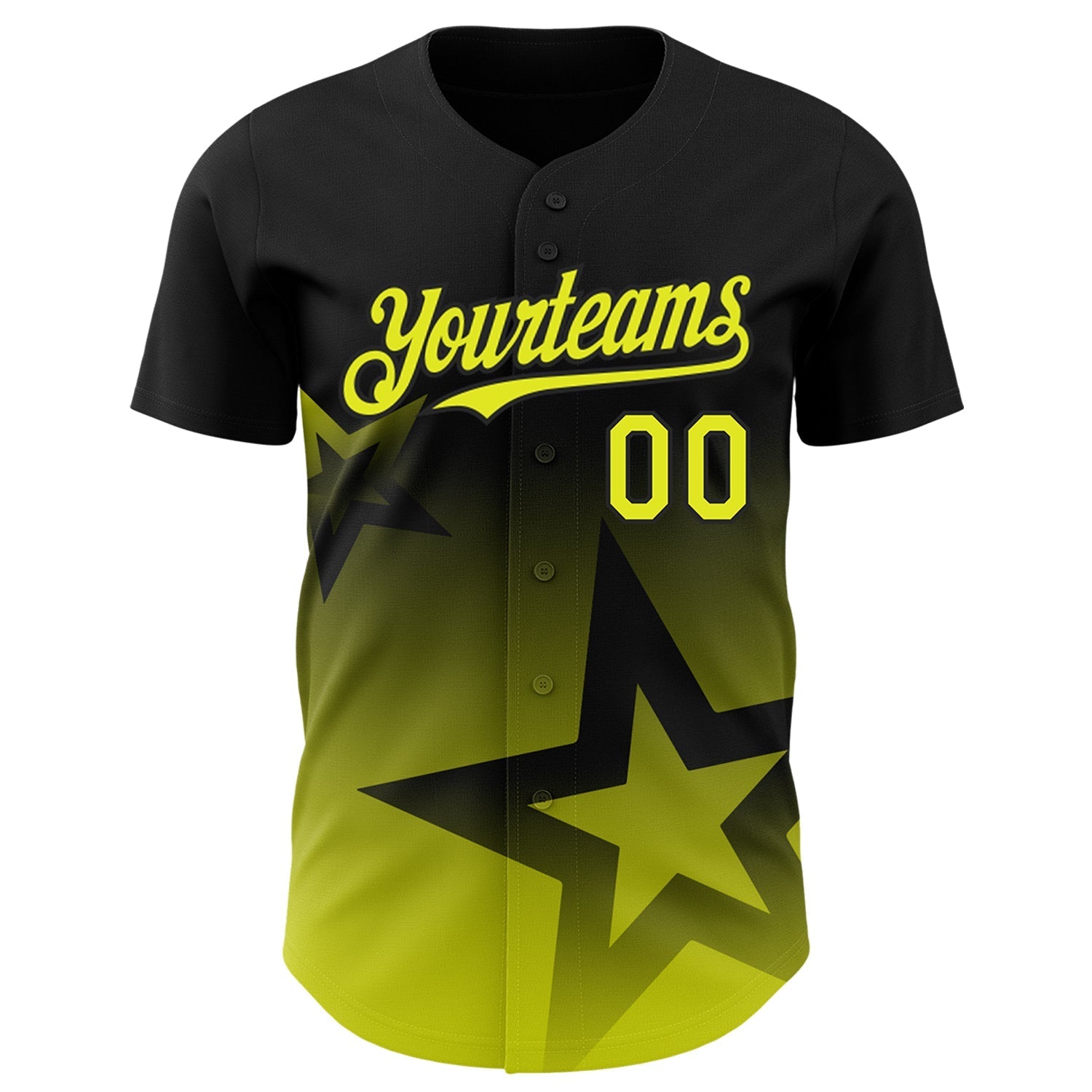 Custom Black Neon Yellow 3D Pattern Design Gradient Style Twinkle Star Authentic Baseball Jersey baseball jersey product view 2