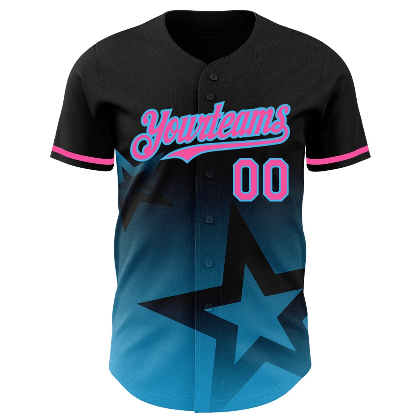 Custom Black Pink-Sky Blue 3D Pattern Design Gradient Style Twinkle Star Authentic Baseball Jersey baseball jersey product view 3
