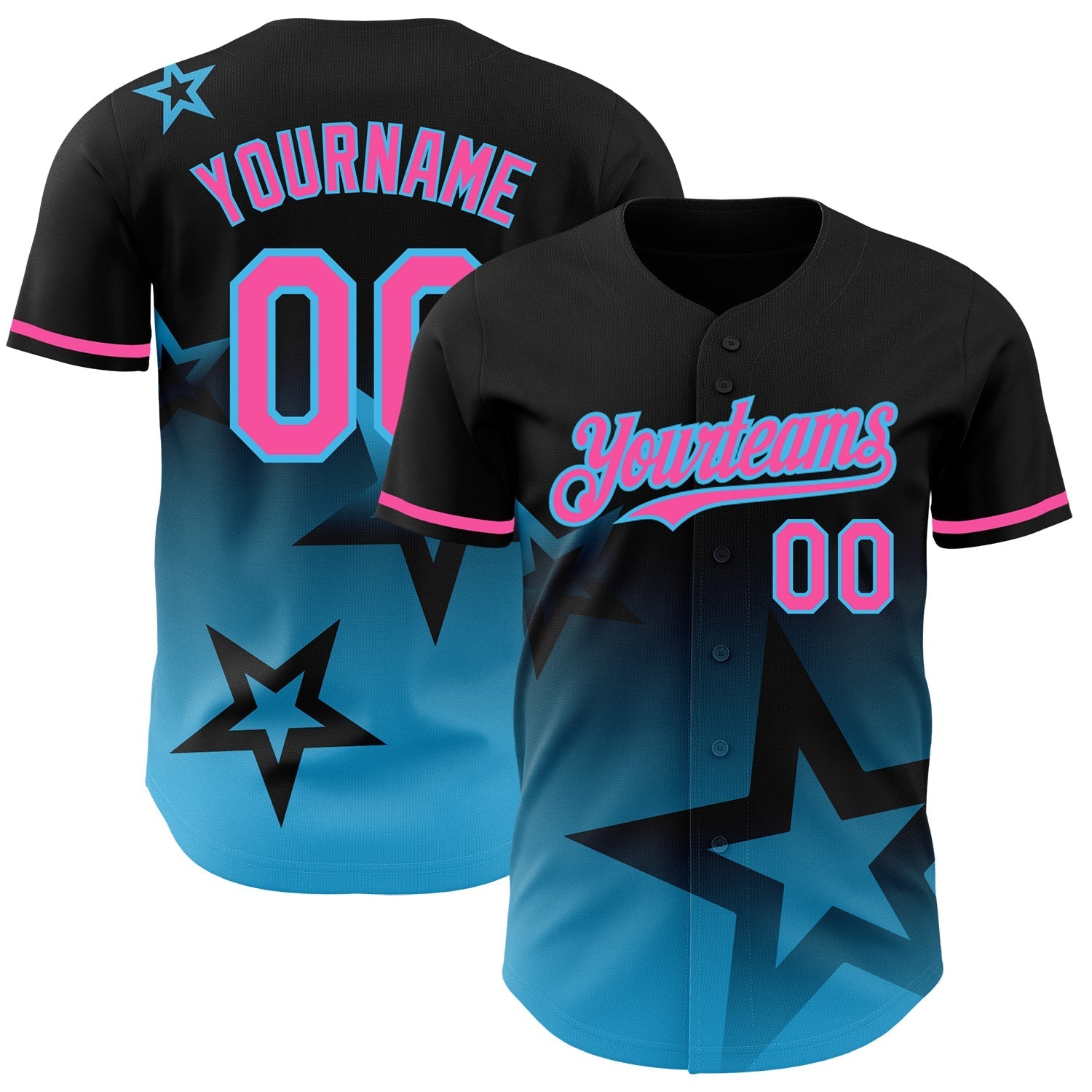 Custom Black Pink-Sky Blue 3D Pattern Design Gradient Style Twinkle Star Authentic Baseball Jersey baseball jersey product view 1