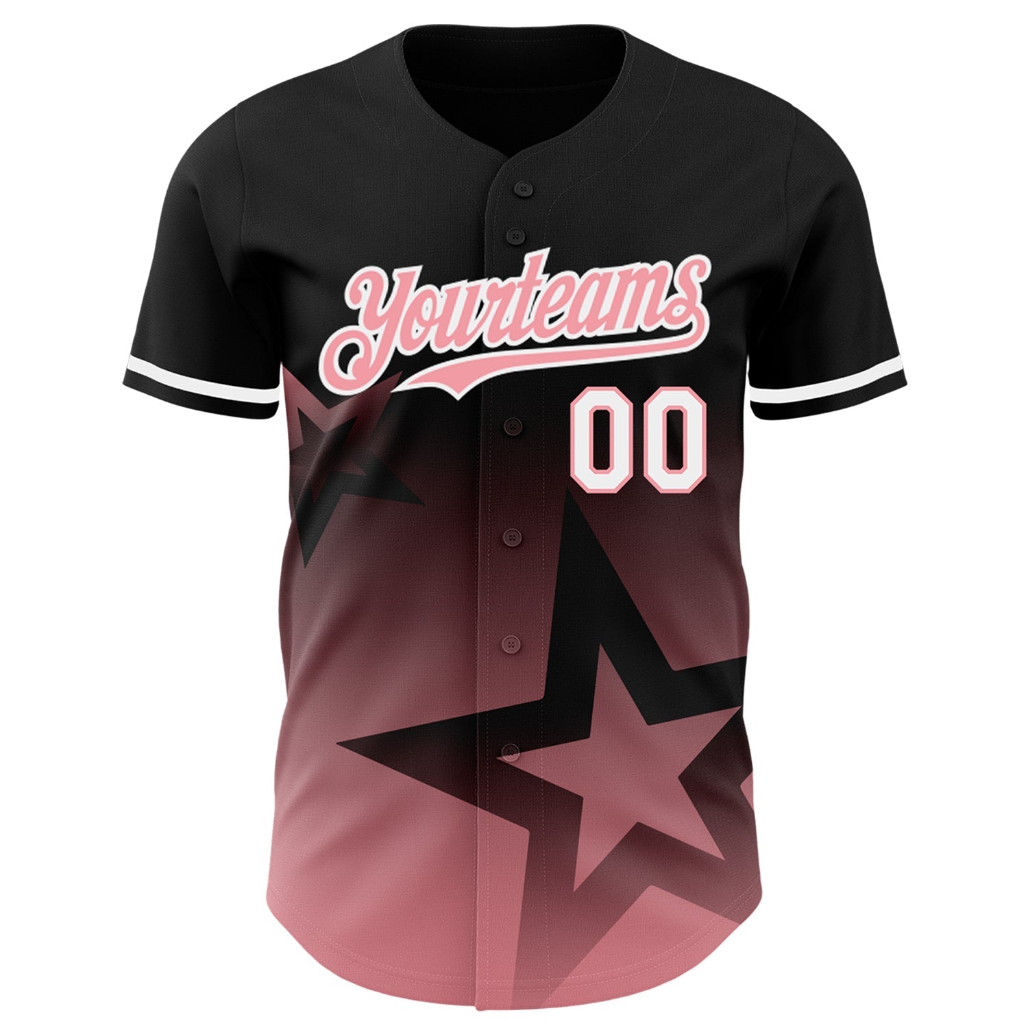 Custom Black Medium Pink-White 3D Pattern Design Gradient Style Twinkle Star Authentic Baseball Jersey baseball jersey product view 3
