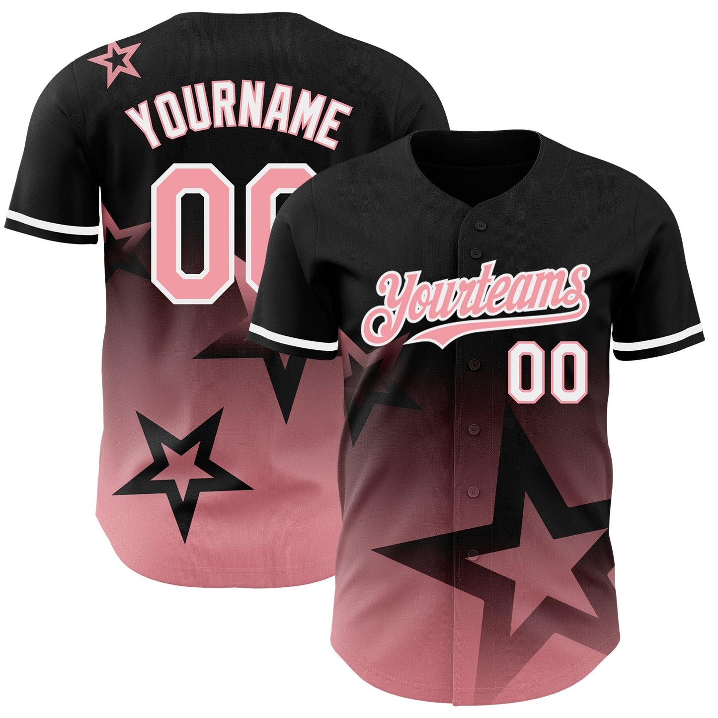 Custom Black Medium Pink-White 3D Pattern Design Gradient Style Twinkle Star Authentic Baseball Jersey baseball jersey product view 1