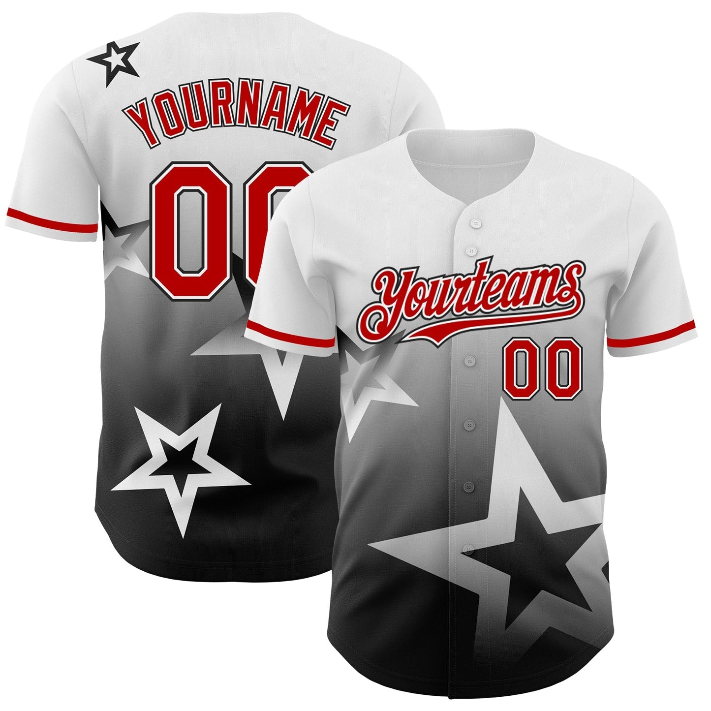 Custom White Red-Black 3D Pattern Design Gradient Style Twinkle Star Authentic Baseball Jersey baseball jersey product view 1