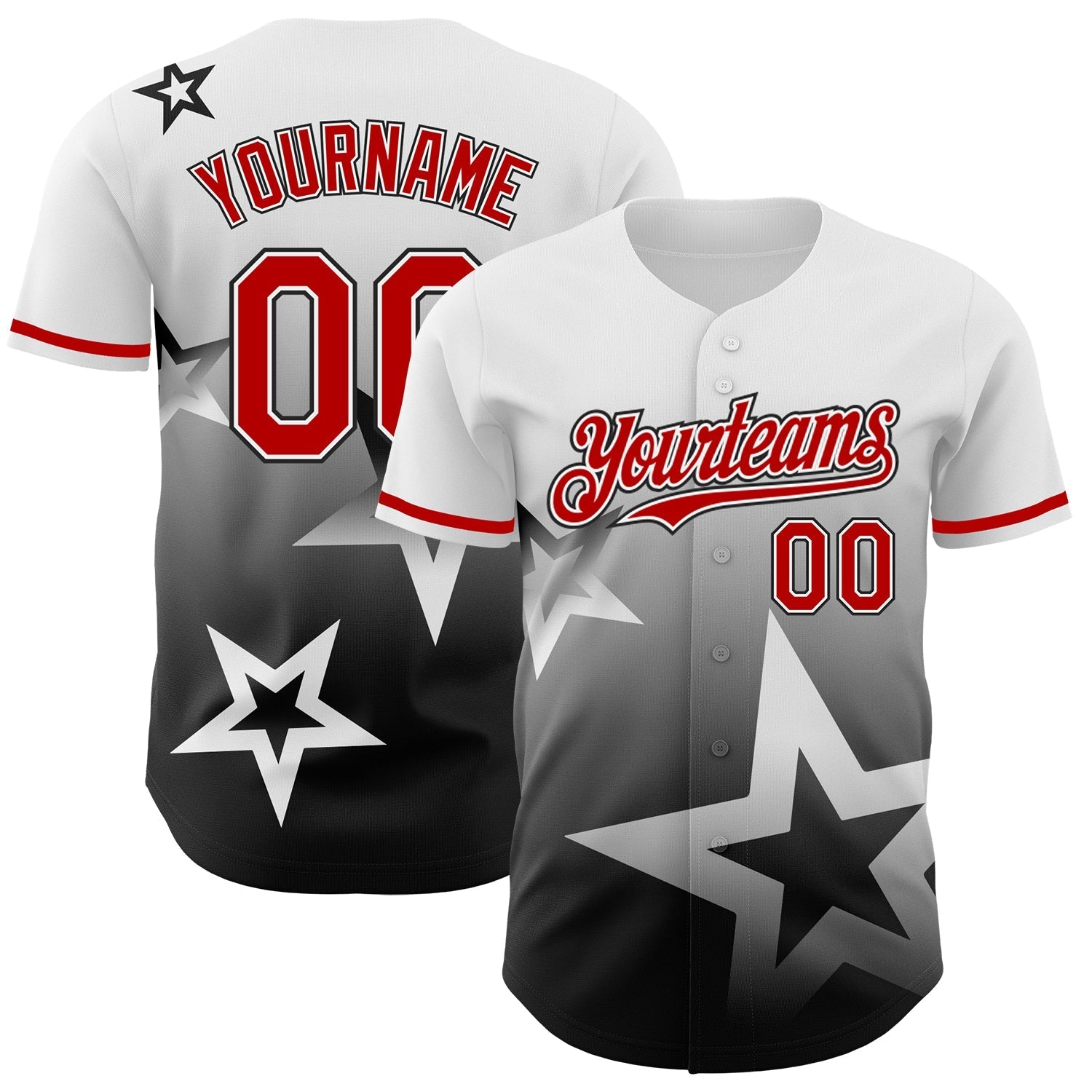 Custom White Red-Black 3D Pattern Design Gradient Style Twinkle Star Authentic Baseball Jersey baseball jersey product view 1