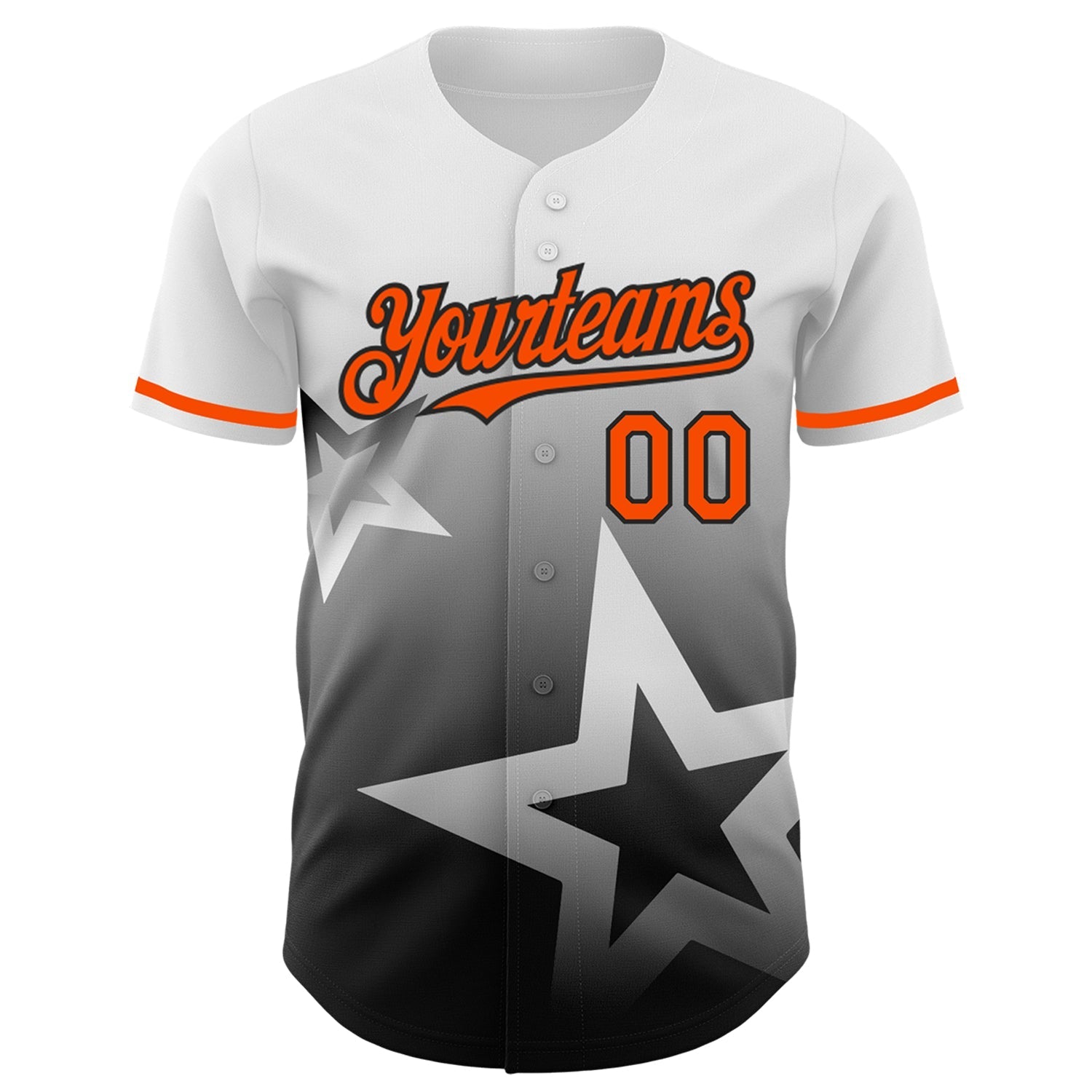 Custom White Orange-Black 3D Pattern Design Gradient Style Twinkle Star Authentic Baseball Jersey baseball jersey product view 2