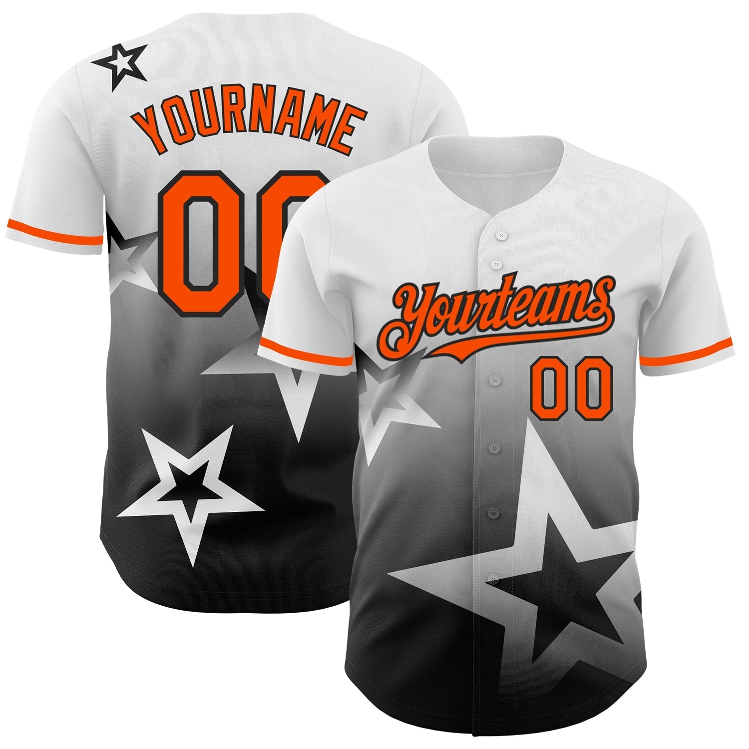 Custom White Orange-Black 3D Pattern Design Gradient Style Twinkle Star Authentic Baseball Jersey baseball jersey product view 1