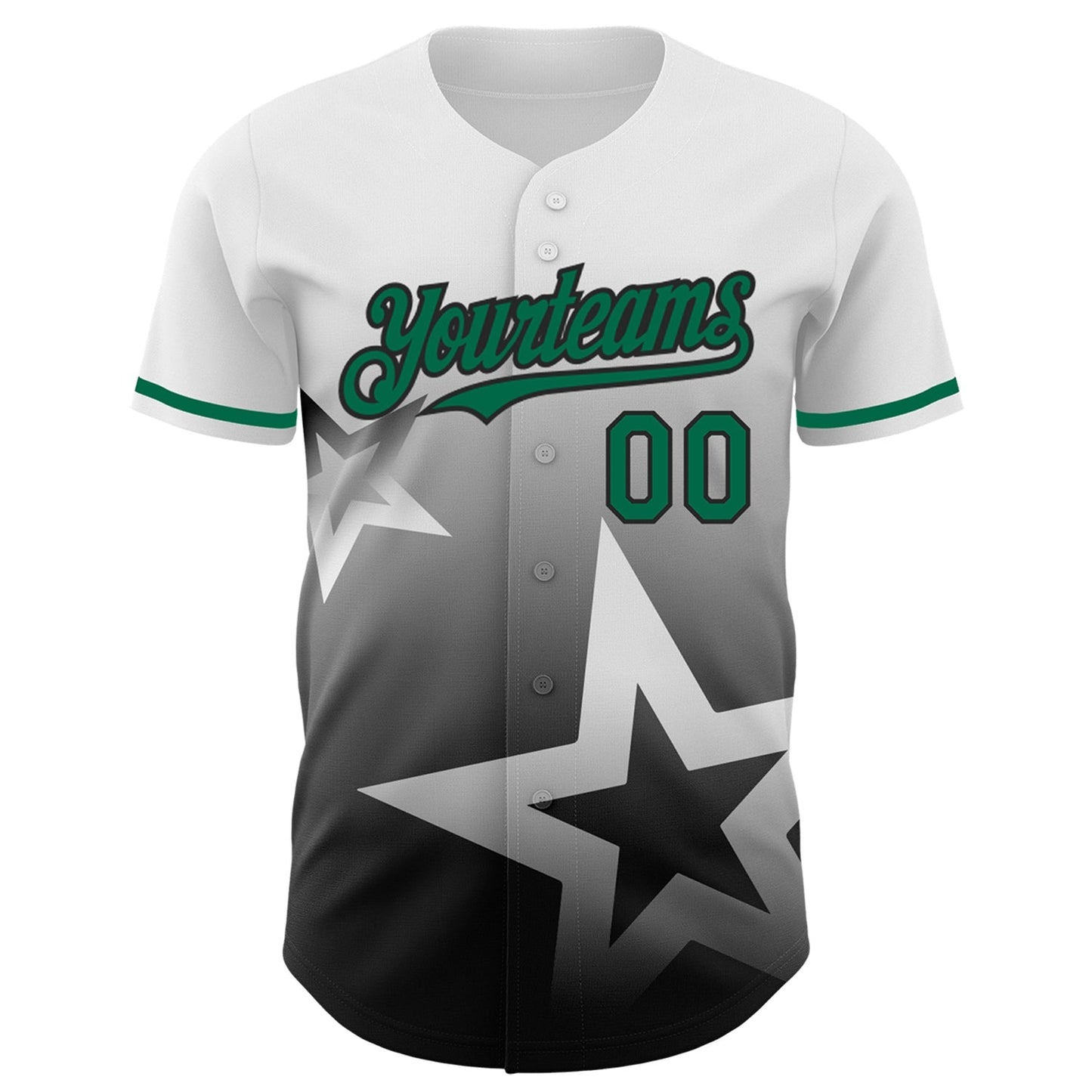 Custom White Kelly Green-Black 3D Pattern Design Gradient Style Twinkle Star Authentic Baseball Jersey baseball jersey product view 2