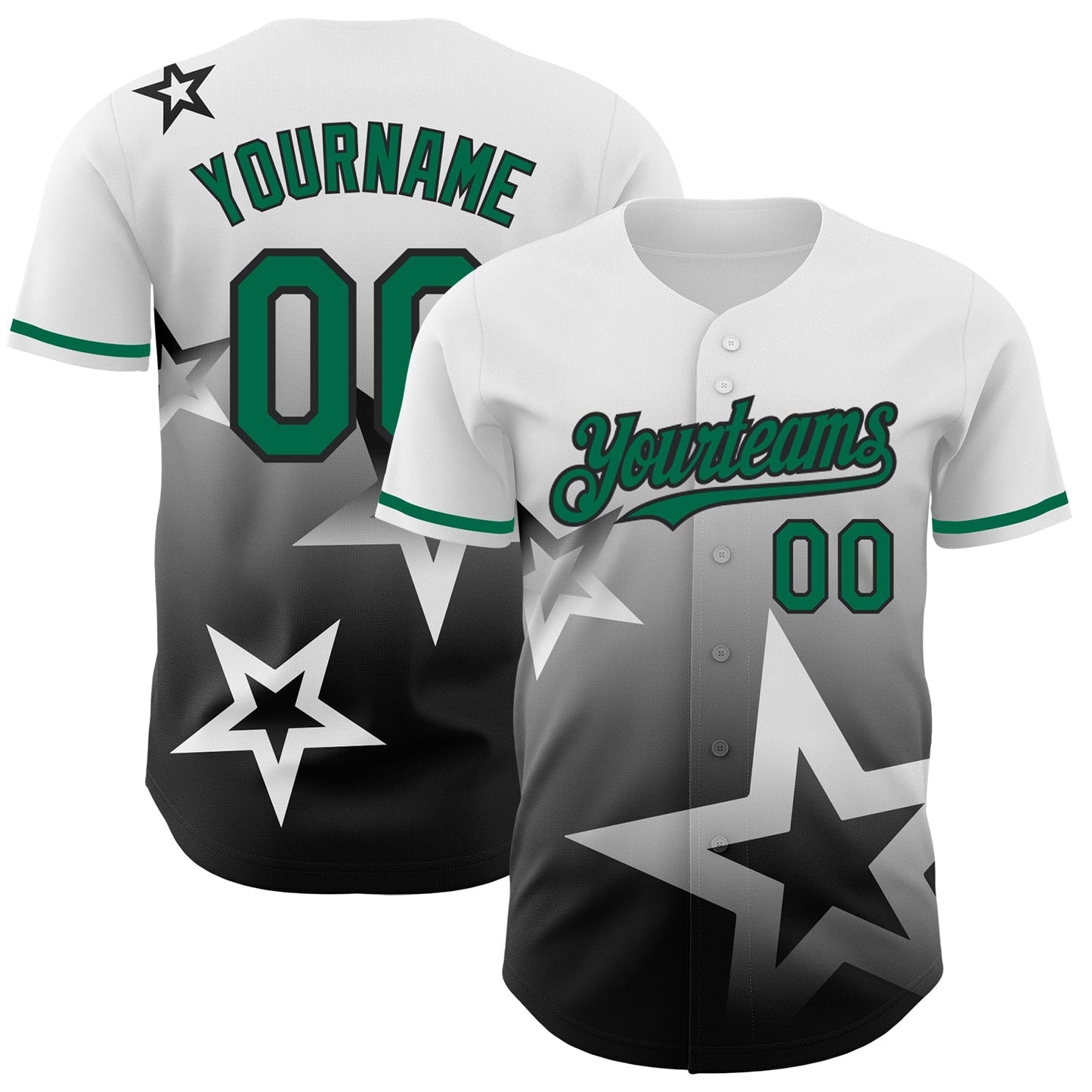 Custom White Kelly Green-Black 3D Pattern Design Gradient Style Twinkle Star Authentic Baseball Jersey baseball jersey product view 1